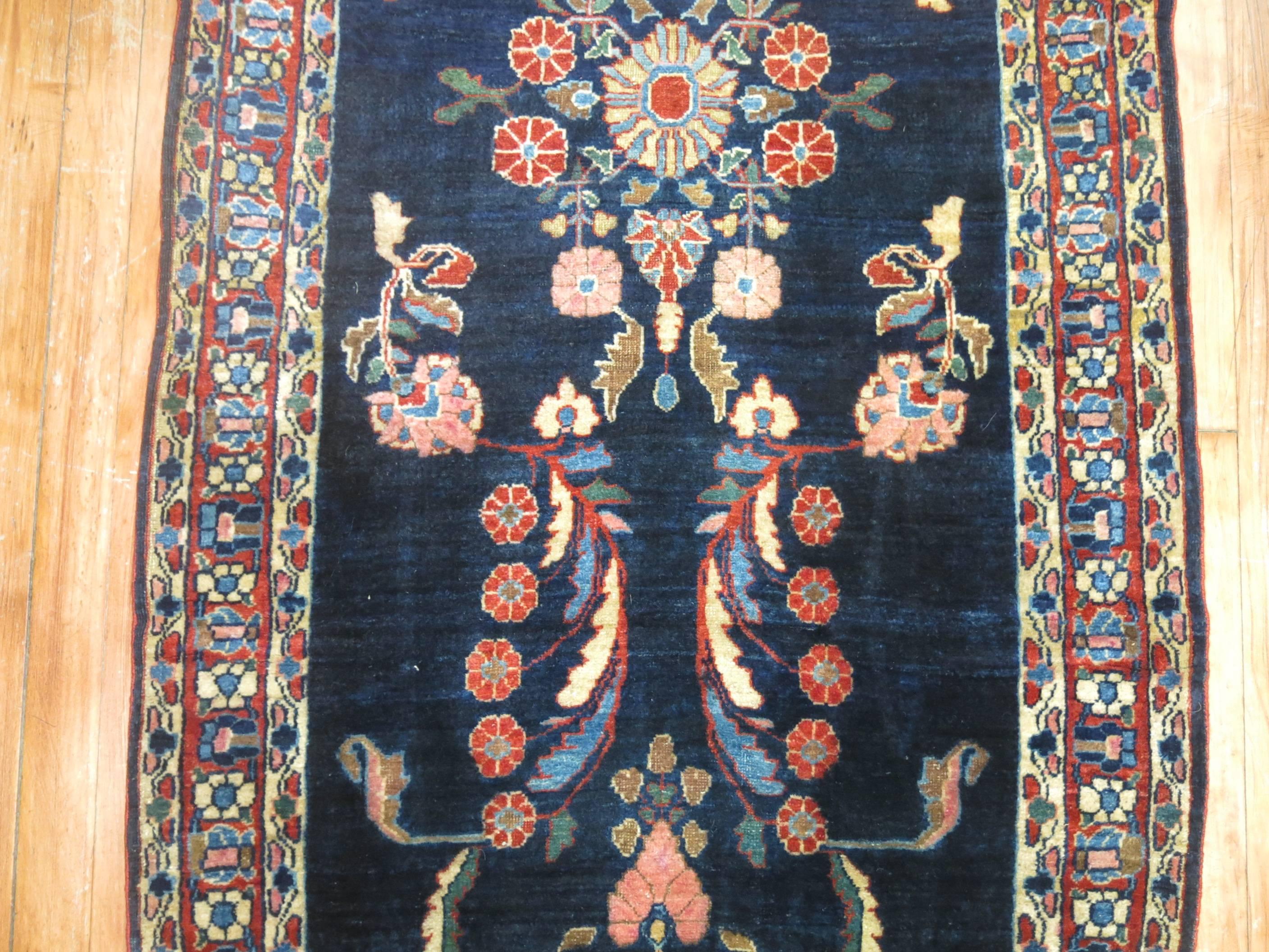 Navy Blue Antique Persian Sarouk Runner In Excellent Condition In New York, NY