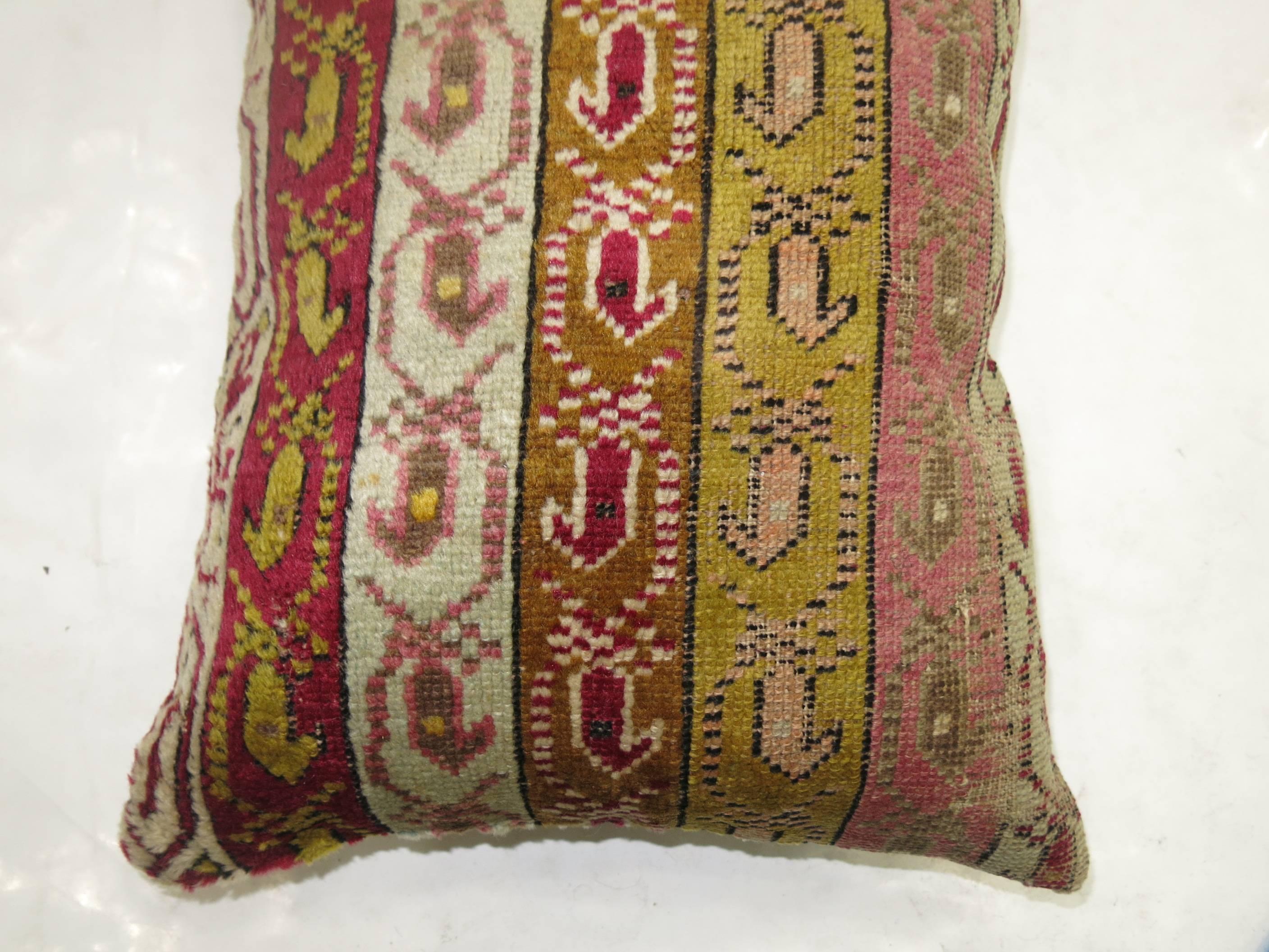 Anglo-Indian Colorful Turkish Ghiordes Rug Pillow