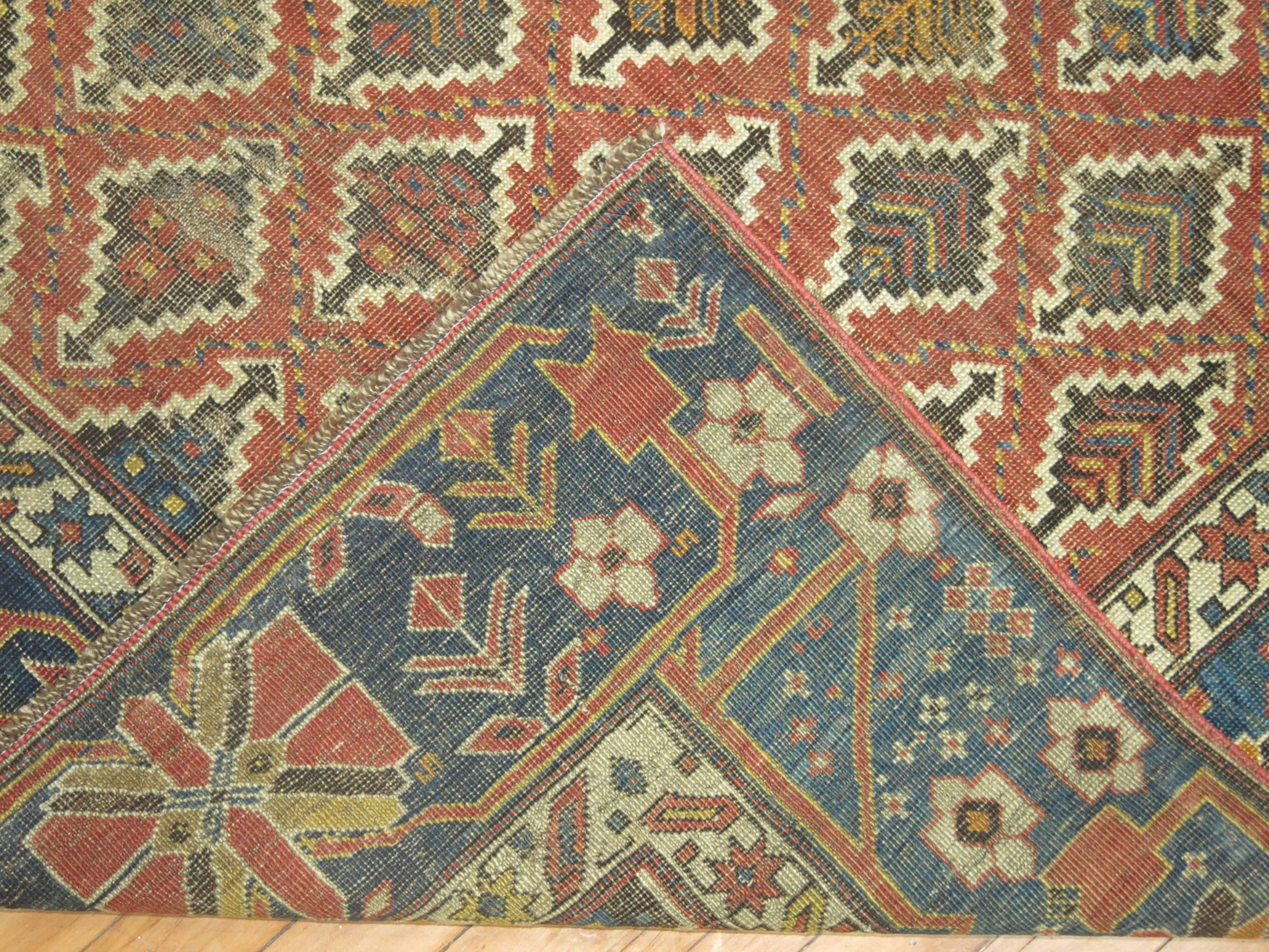 Hand-Knotted 19th Century Rustic Caucasian Tribal Throw Rug For Sale