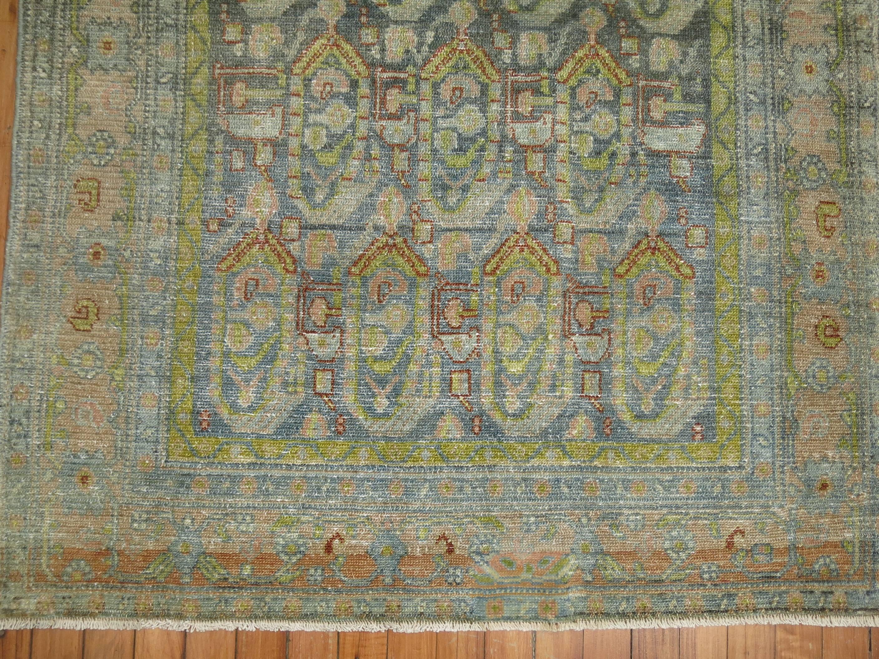 Hand-Knotted Chartruese Accent Persian Malayer Throw Paisley Motif Decorative Rug