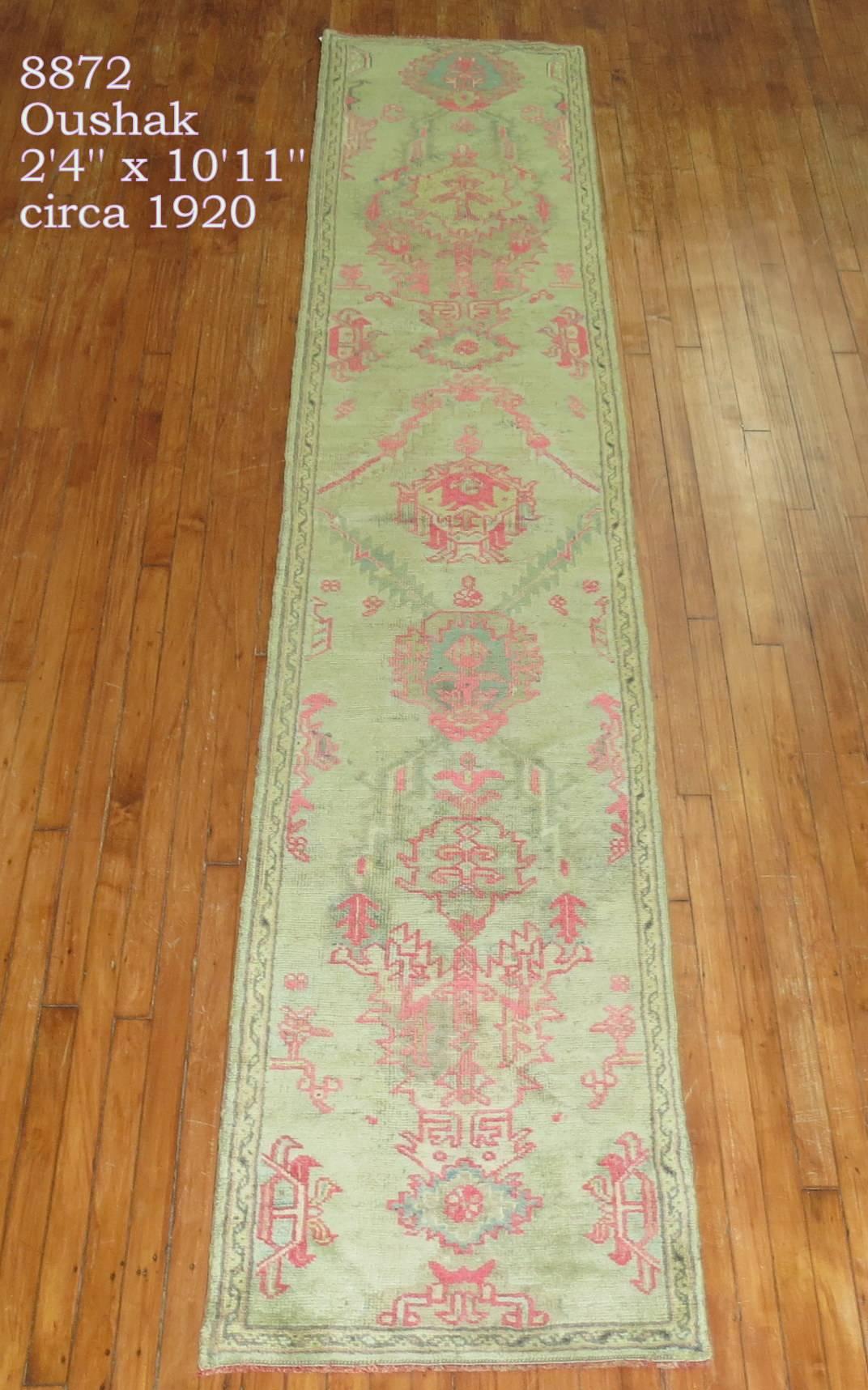 20th Century Antique Oushak Runner with Hot Pink Accents