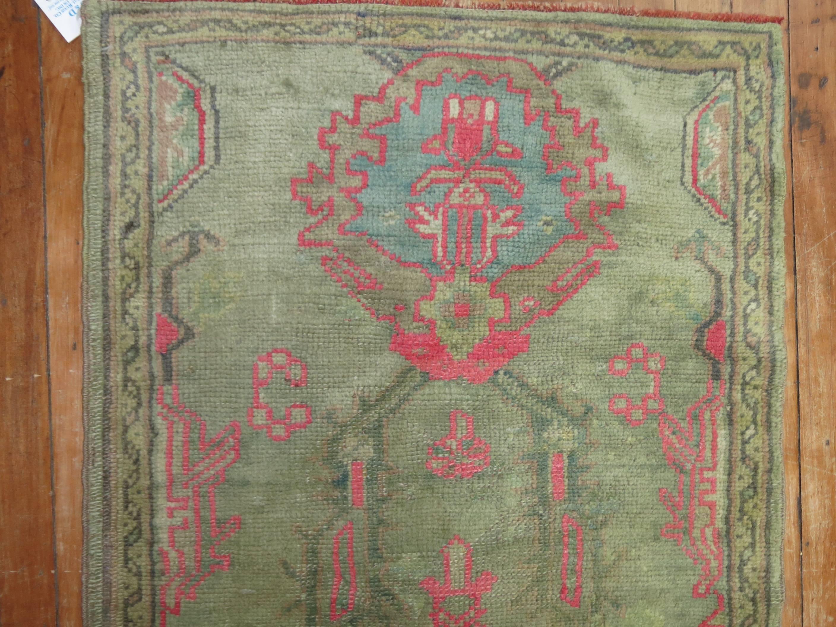 Futurist Antique Oushak Runner with Hot Pink Accents