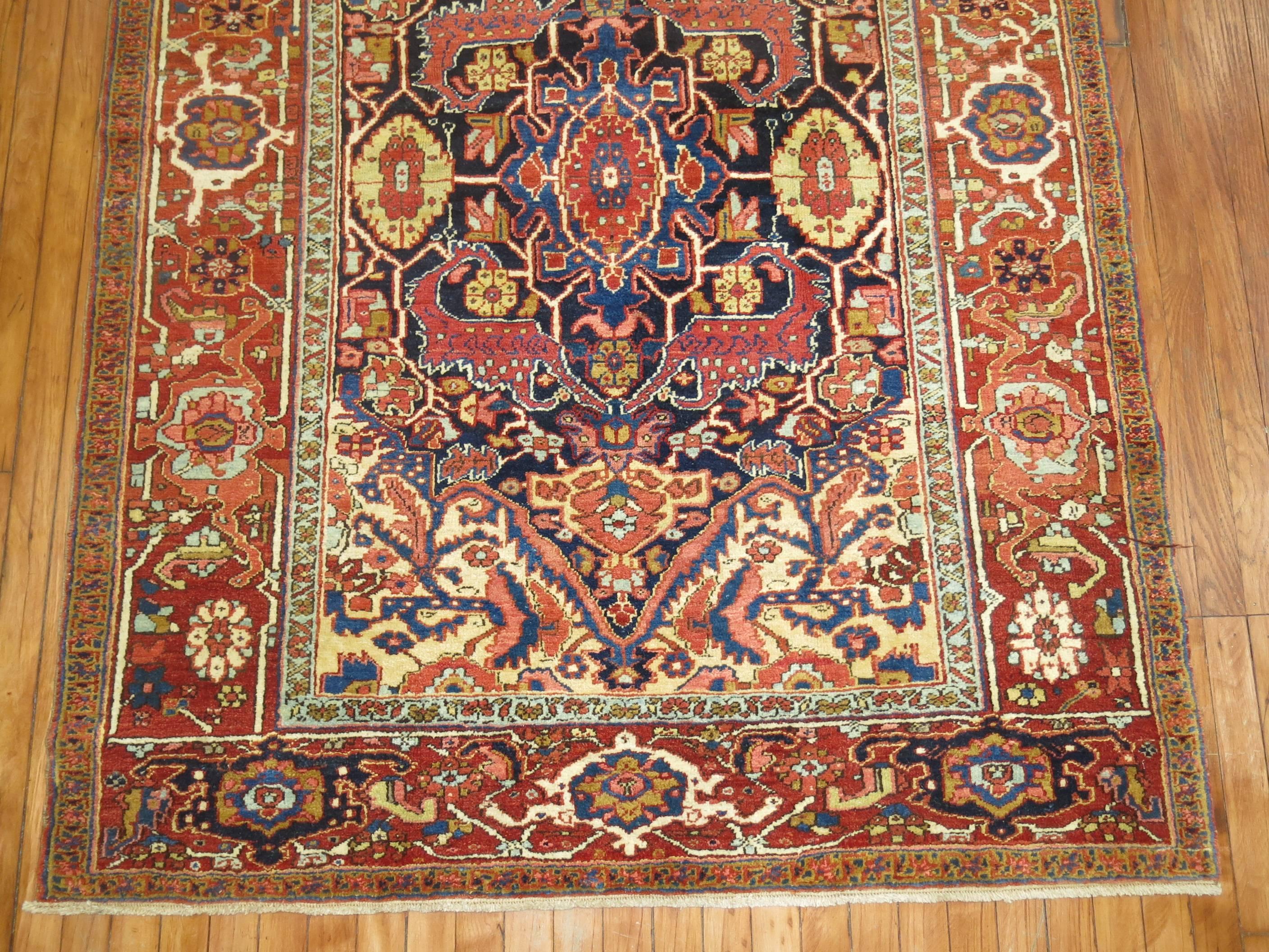 Early Victorian Traditional Antique Persian Heriz Rug For Sale