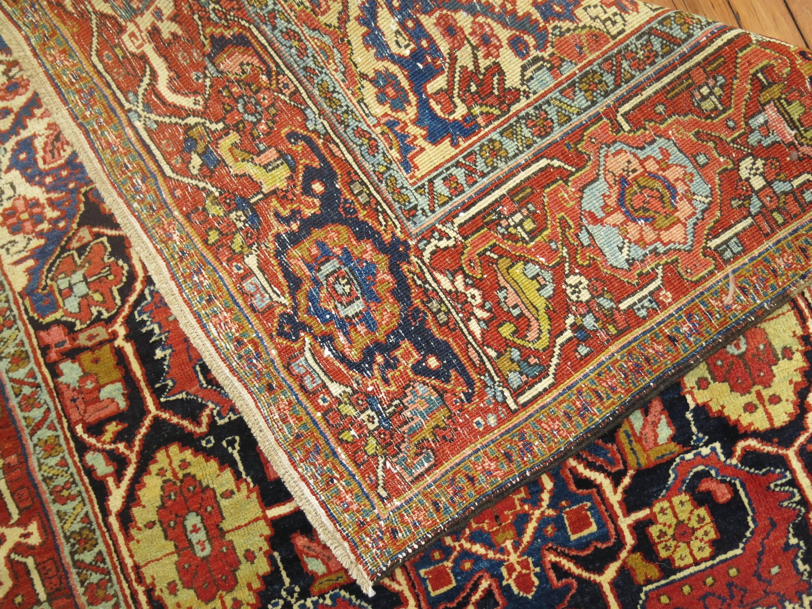 Hand-Woven Traditional Antique Persian Heriz Rug For Sale