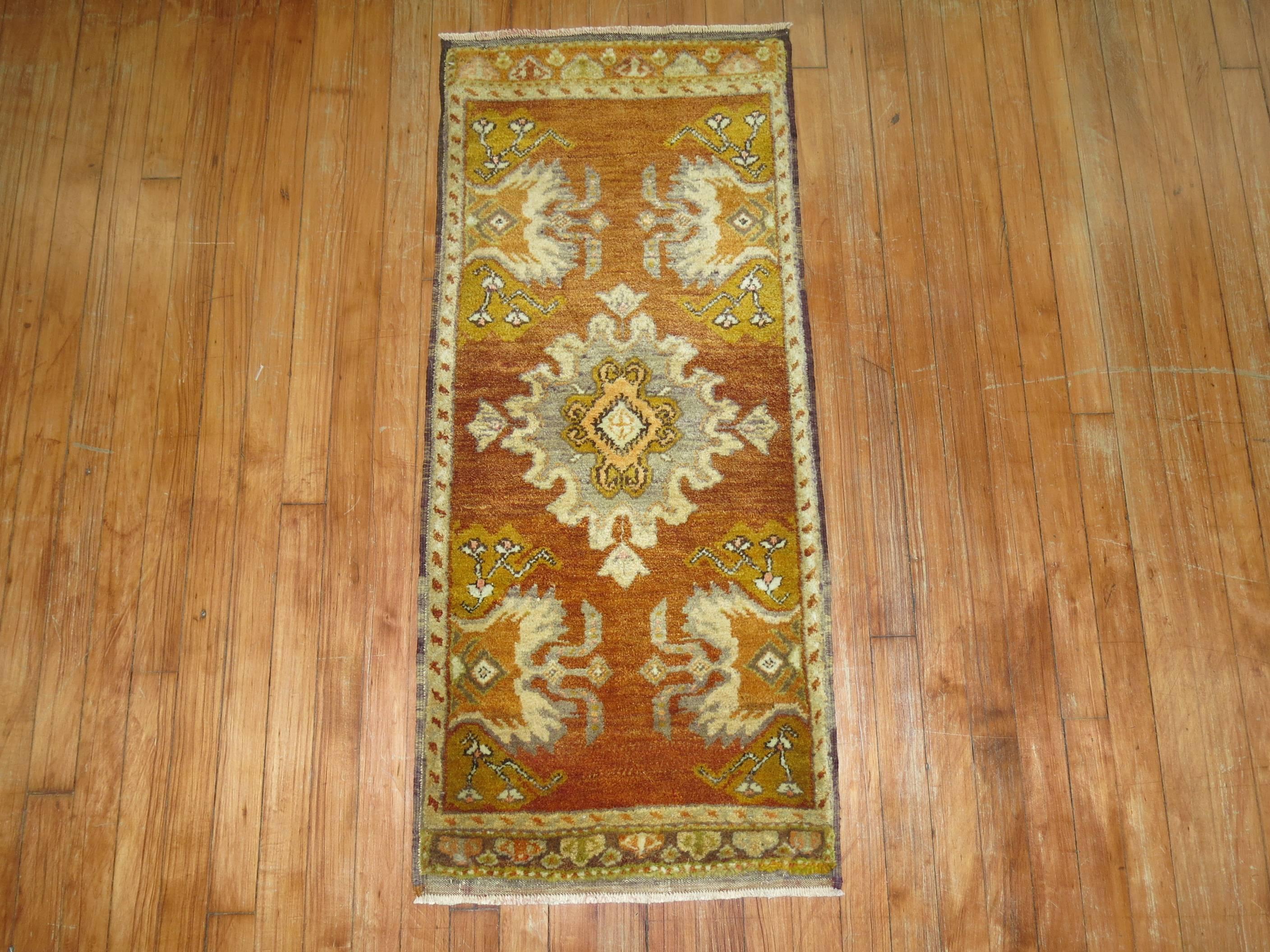 Vintage Turkish Oushak rug in unique colors.