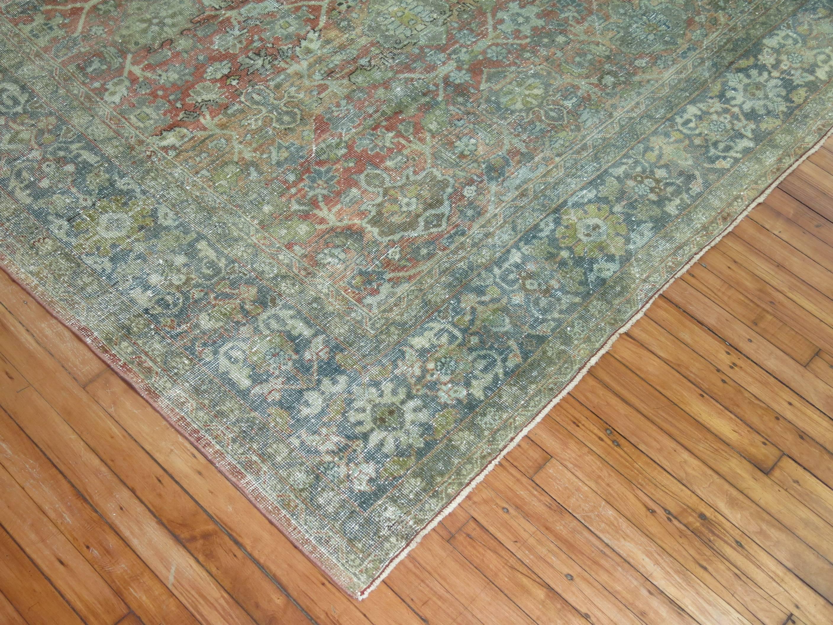 20th Century Shabby Chic Persian Traditional Mahal Rug In Terracotta and Sea Foam Tones