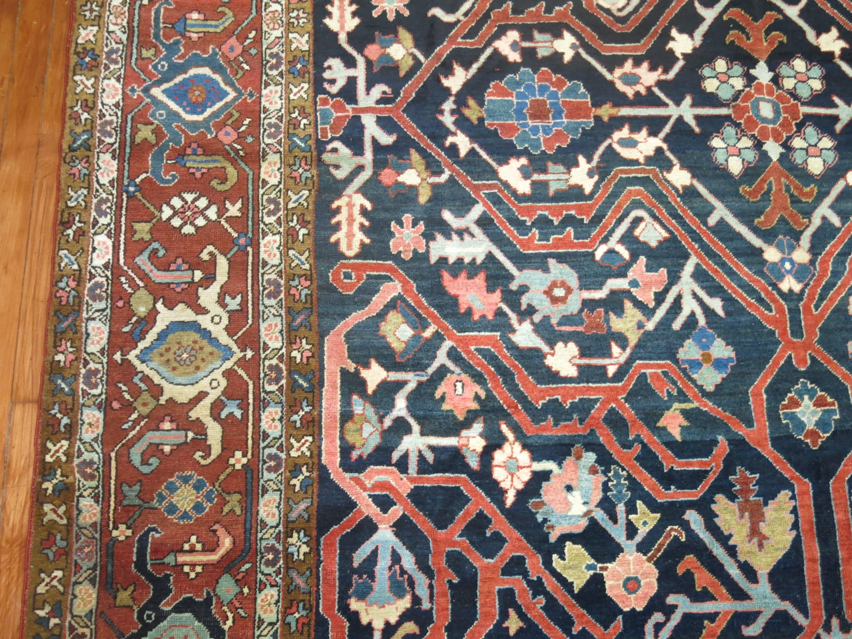 Hand-Knotted Antique Persian Serapi Rug