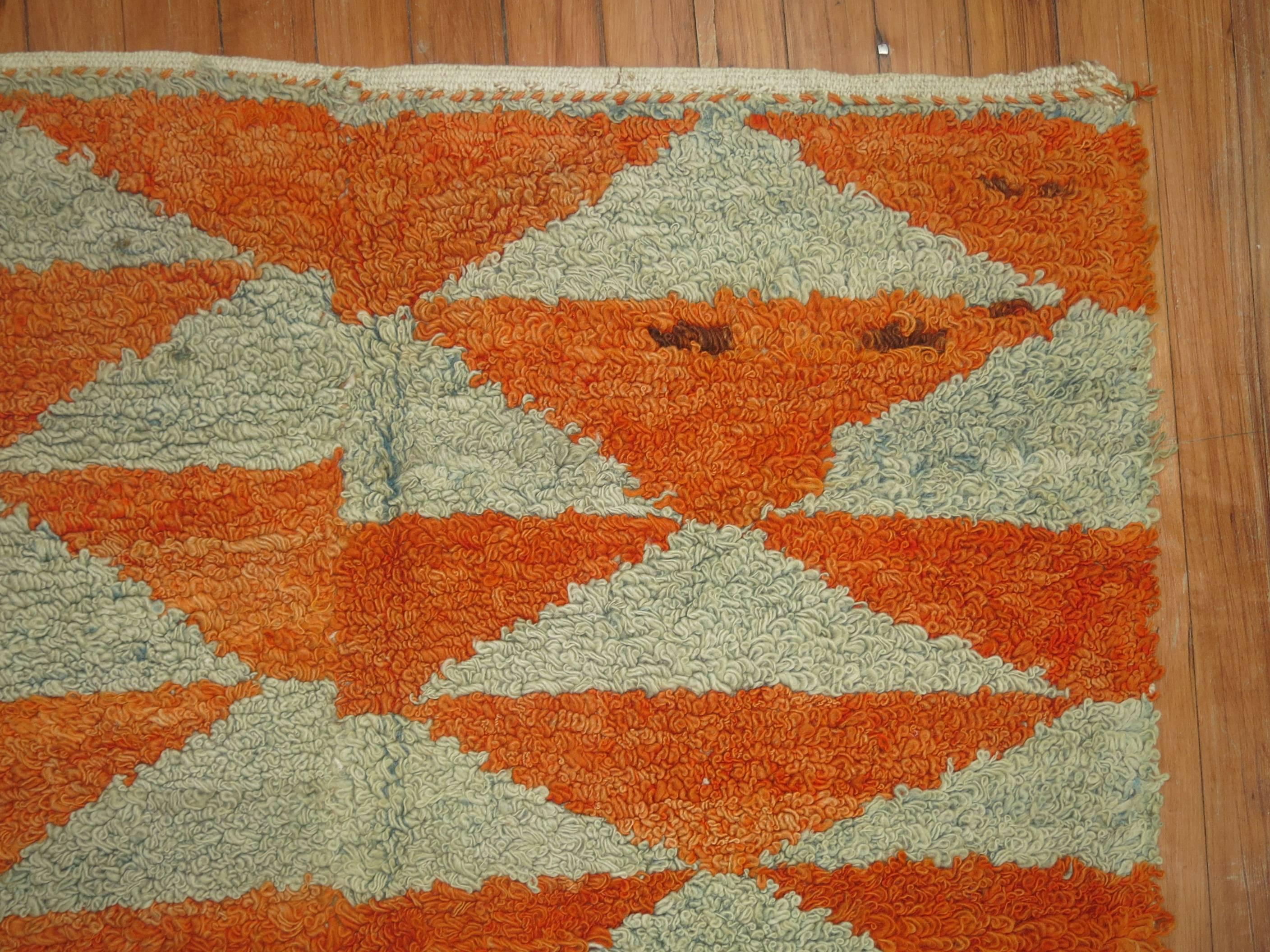 Bohemian Orange Mid-20th Century Century Modern Orange Vintage Turkish Shag