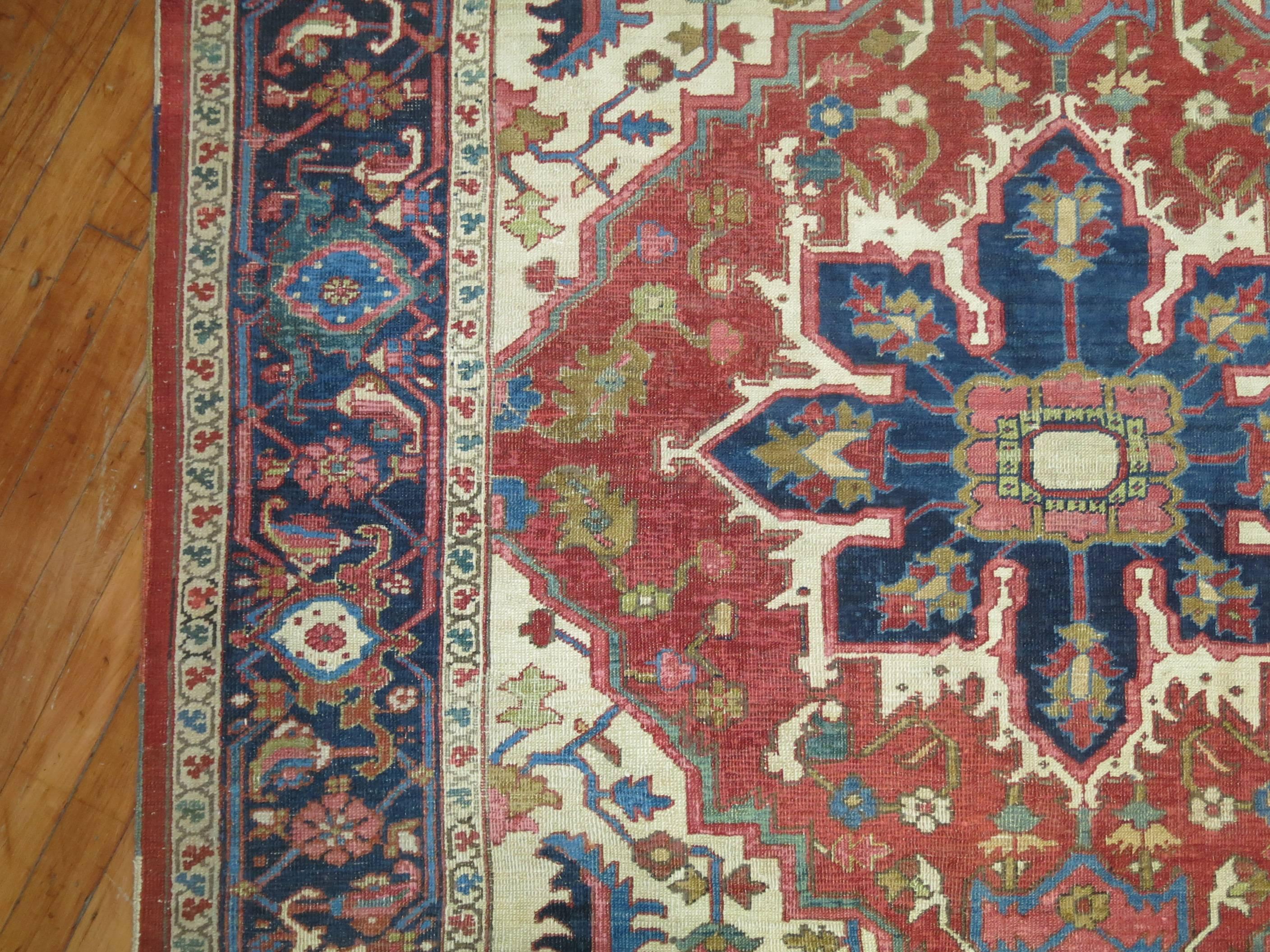 Antique Persian Serapi Rug In Fair Condition In New York, NY