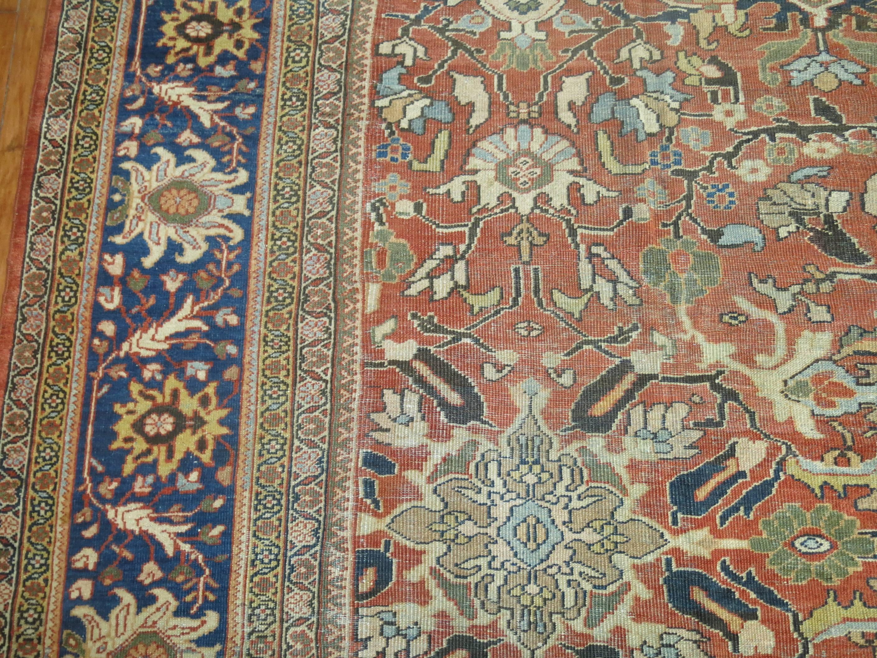 Sultanabad Oversize Antique Persian Terracotta Mahal Rug For Sale