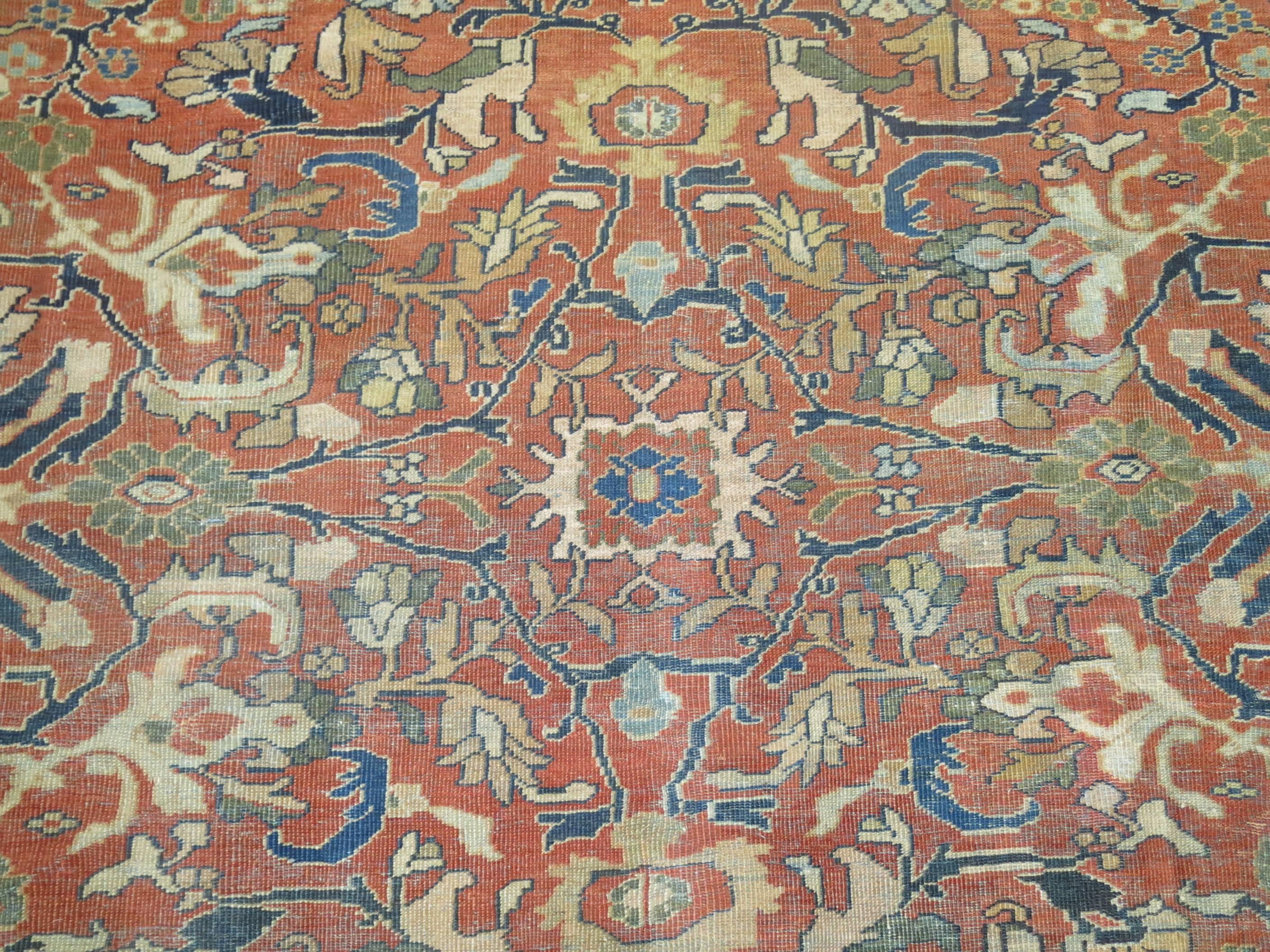 Hand-Knotted Oversize Antique Persian Terracotta Mahal Rug For Sale