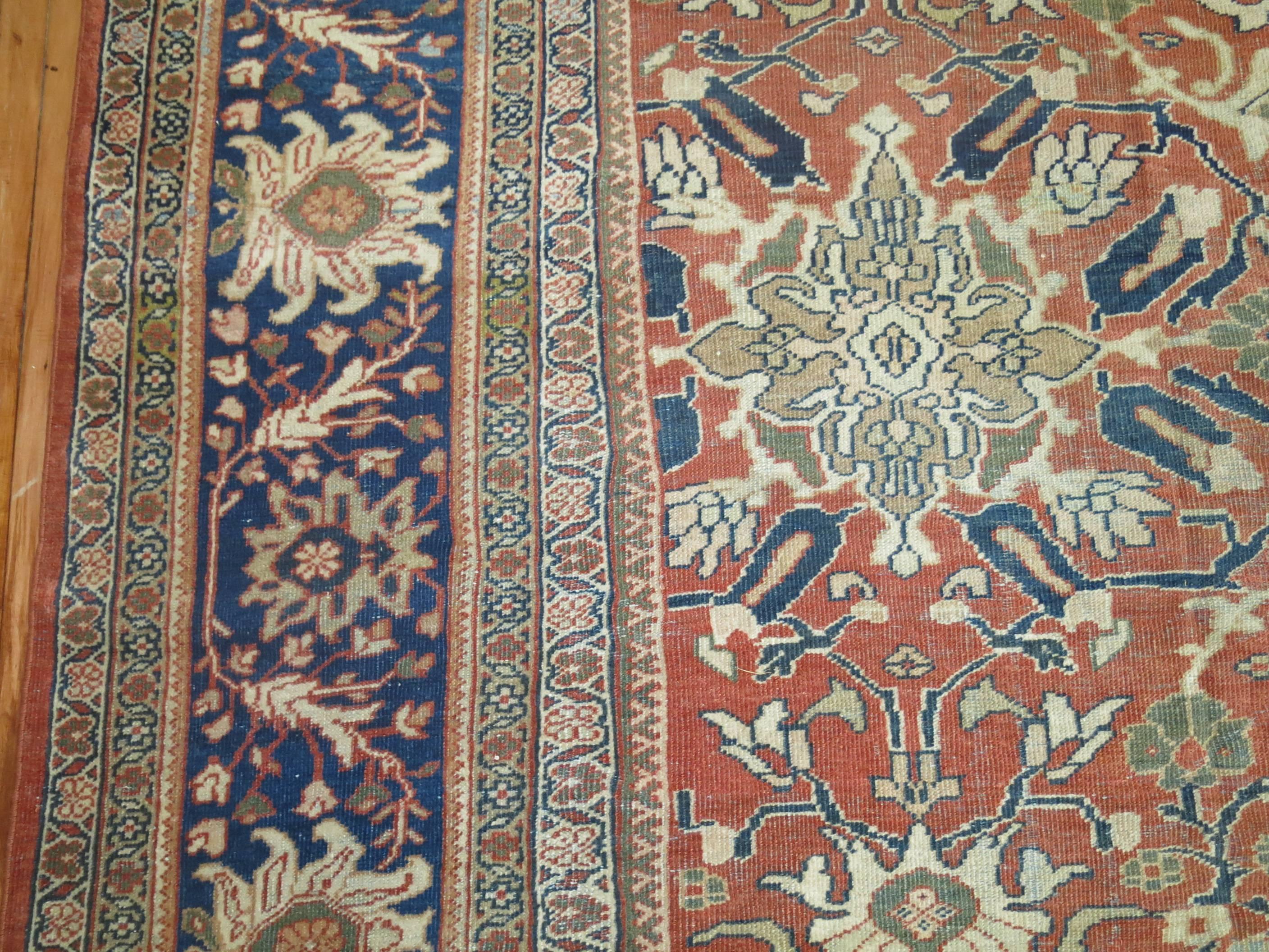 Wool Oversize Antique Persian Terracotta Mahal Rug For Sale