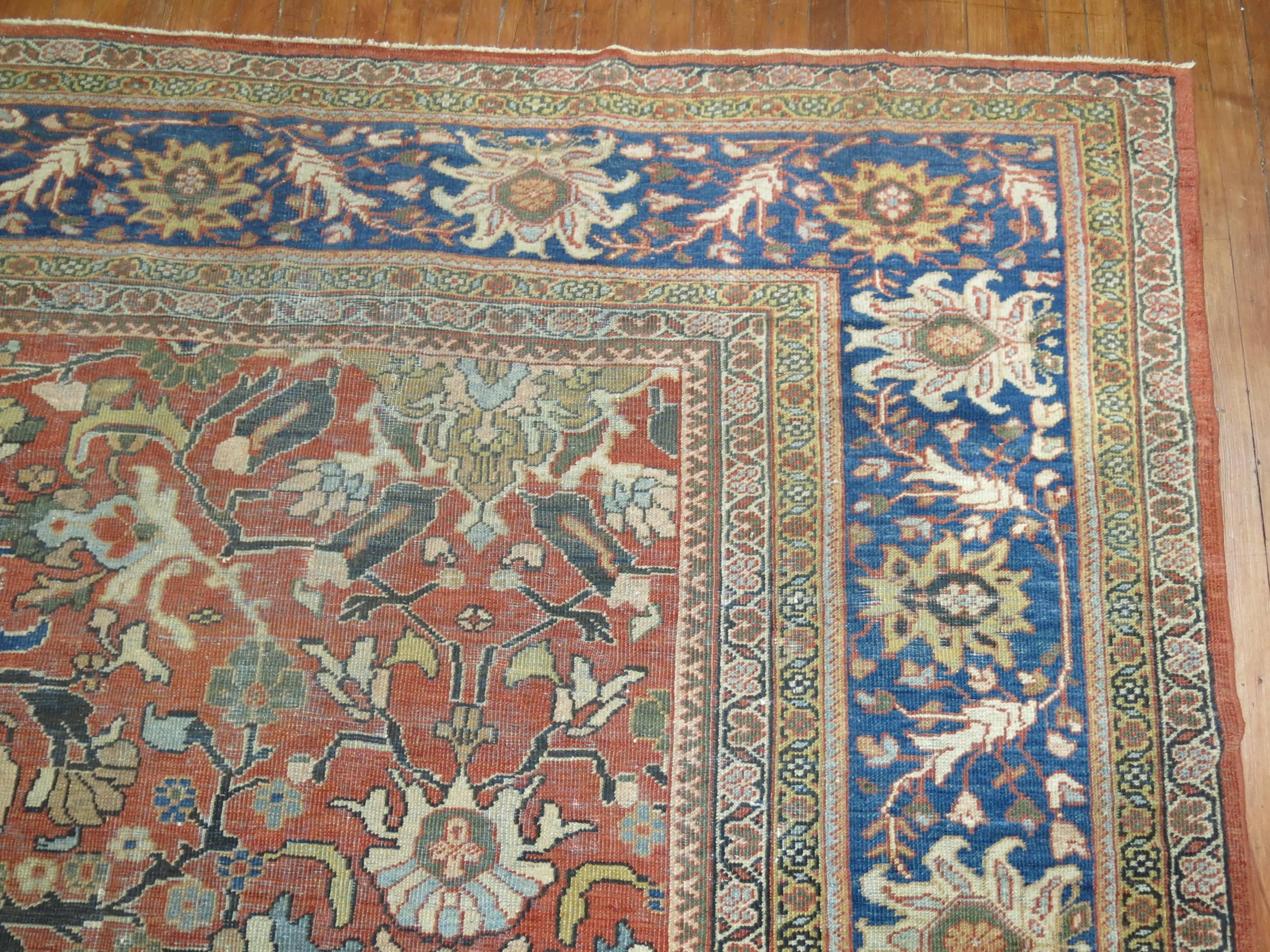 Oversize Antique Persian Terracotta Mahal Rug For Sale 2