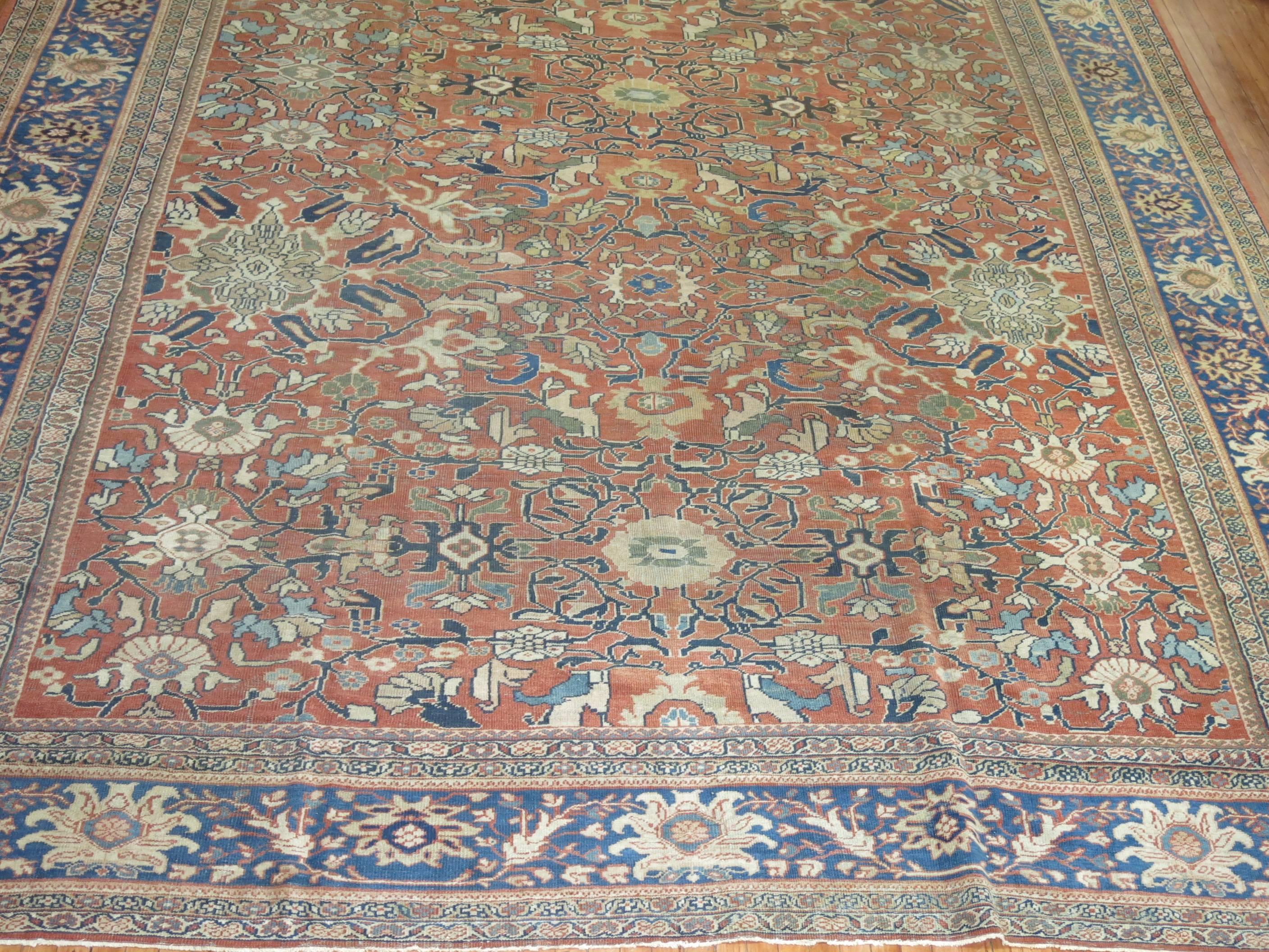 20th Century Oversize Antique Persian Terracotta Mahal Rug For Sale