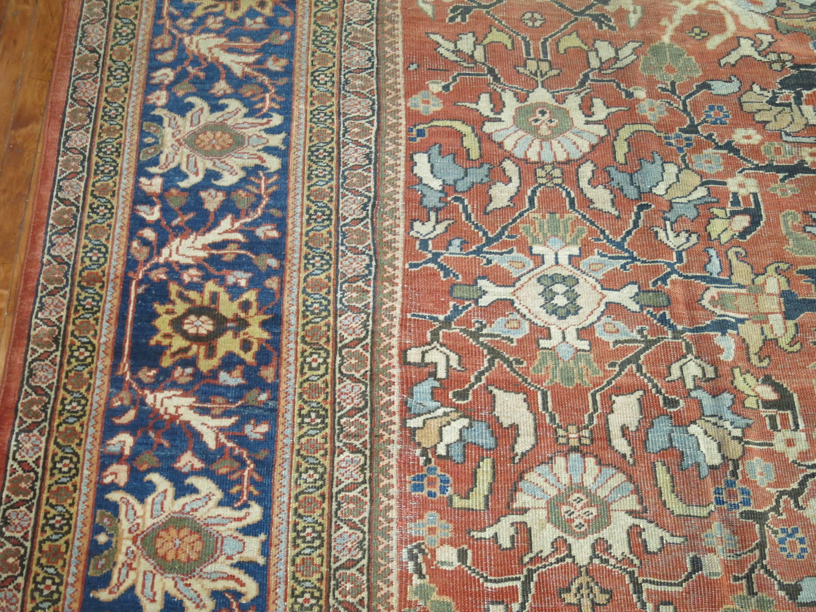 Oversize Antique Persian Terracotta Mahal Rug For Sale 3