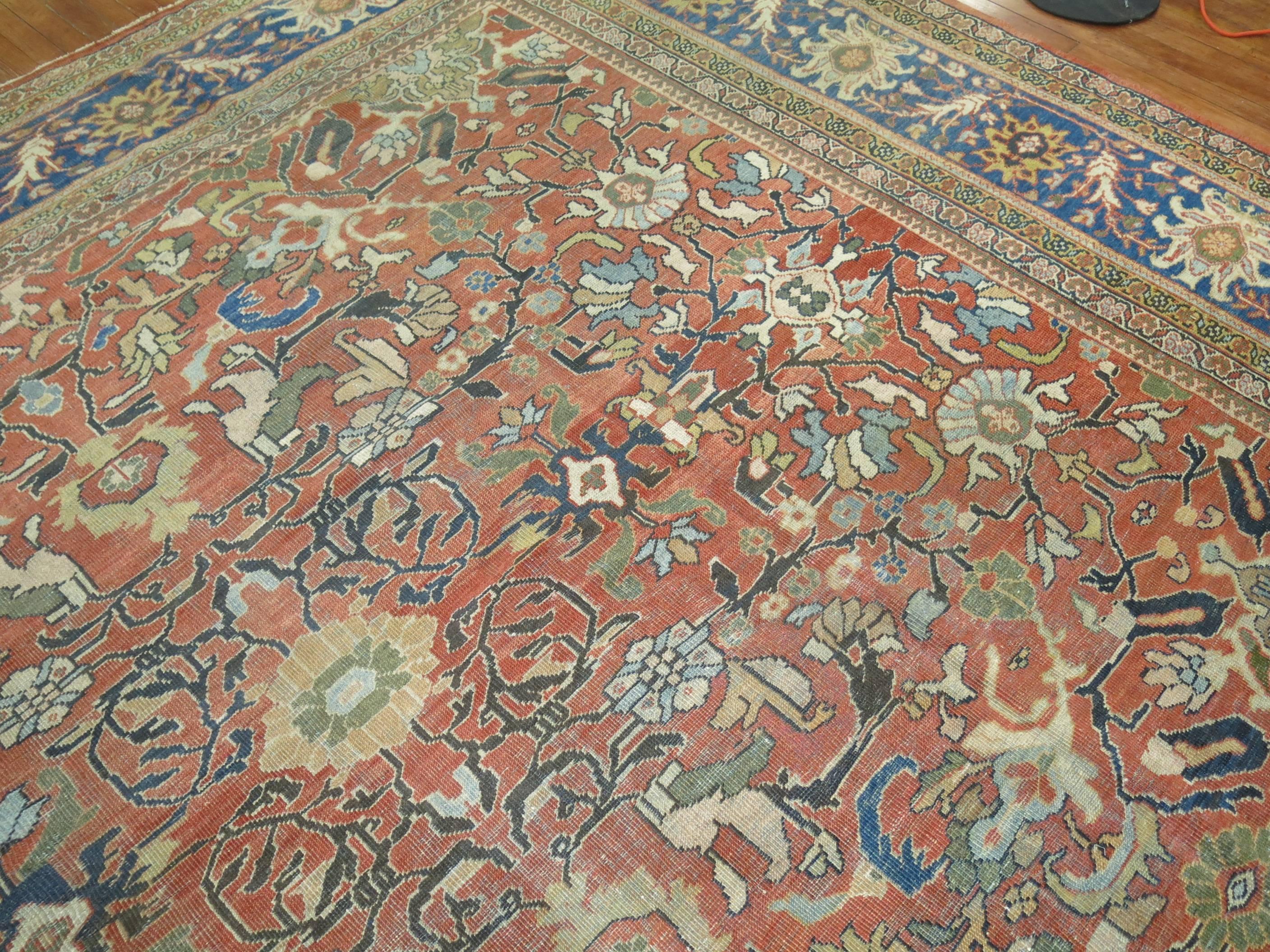 Oversize Antique Persian Terracotta Mahal Rug For Sale 1
