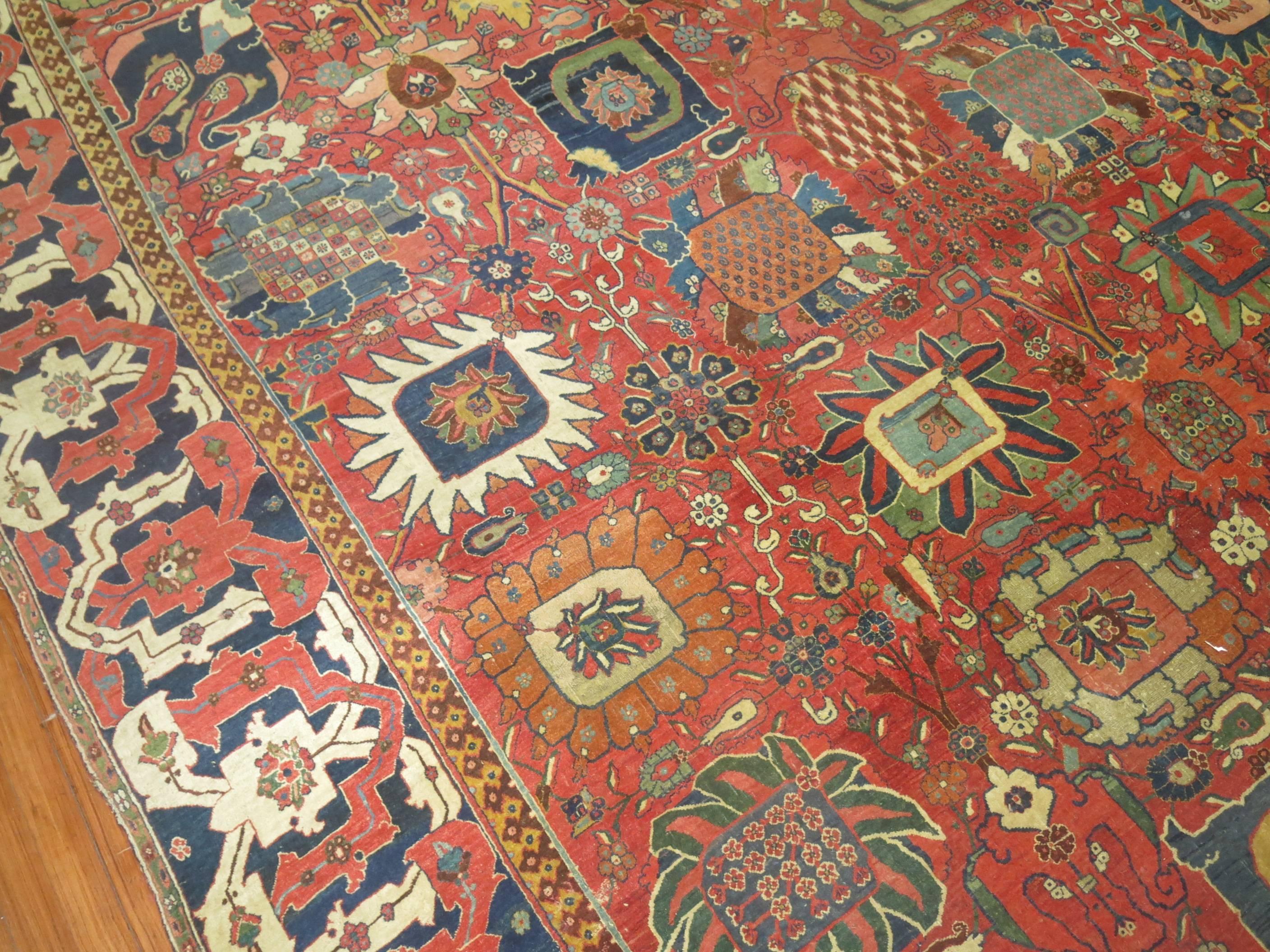 Hand-Woven Early 19th Century Antique Bidjar Carpet For Sale