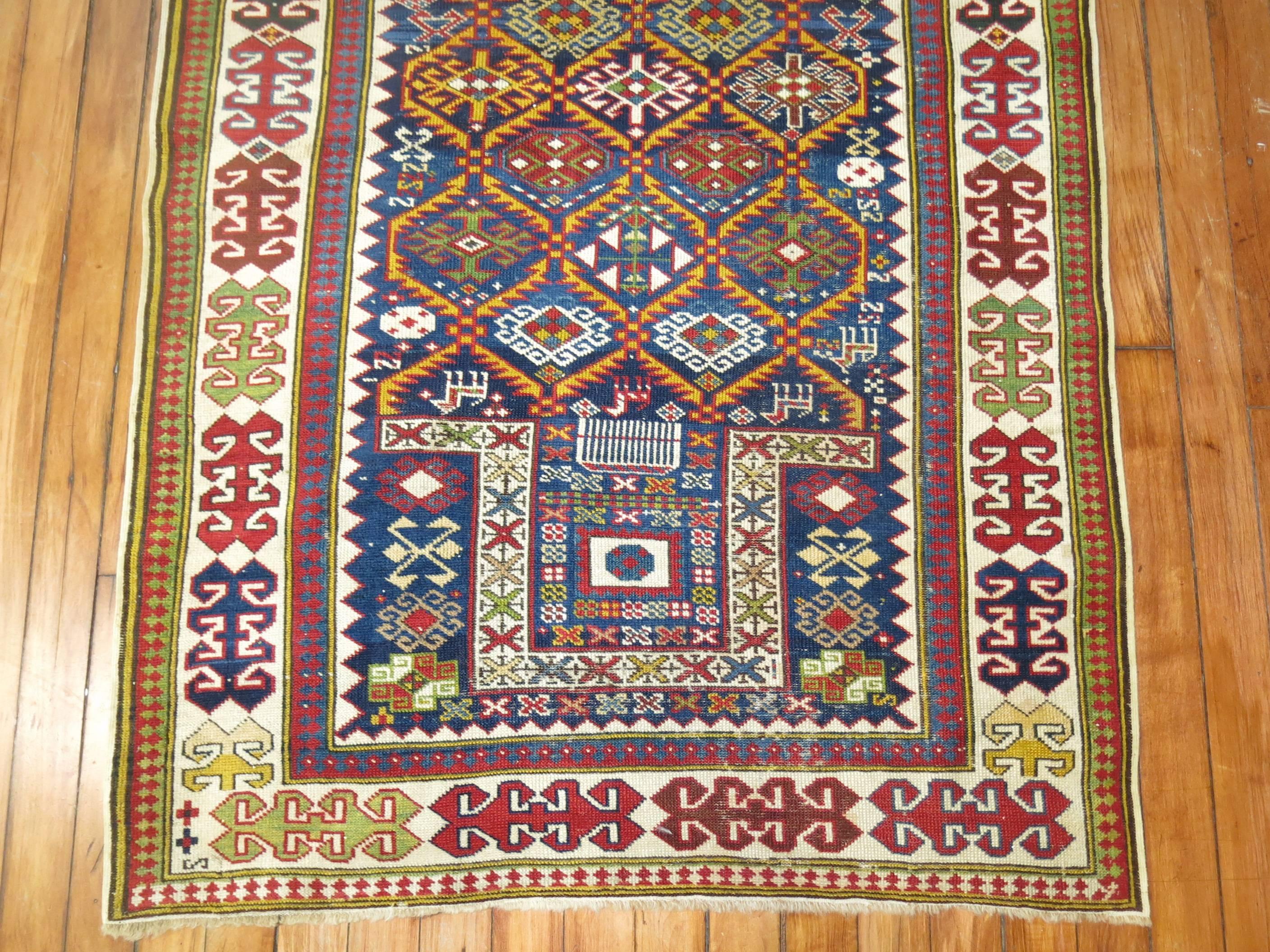 Hand-Woven Collector Level Antique Akstafa Caucasian Prayer Rug