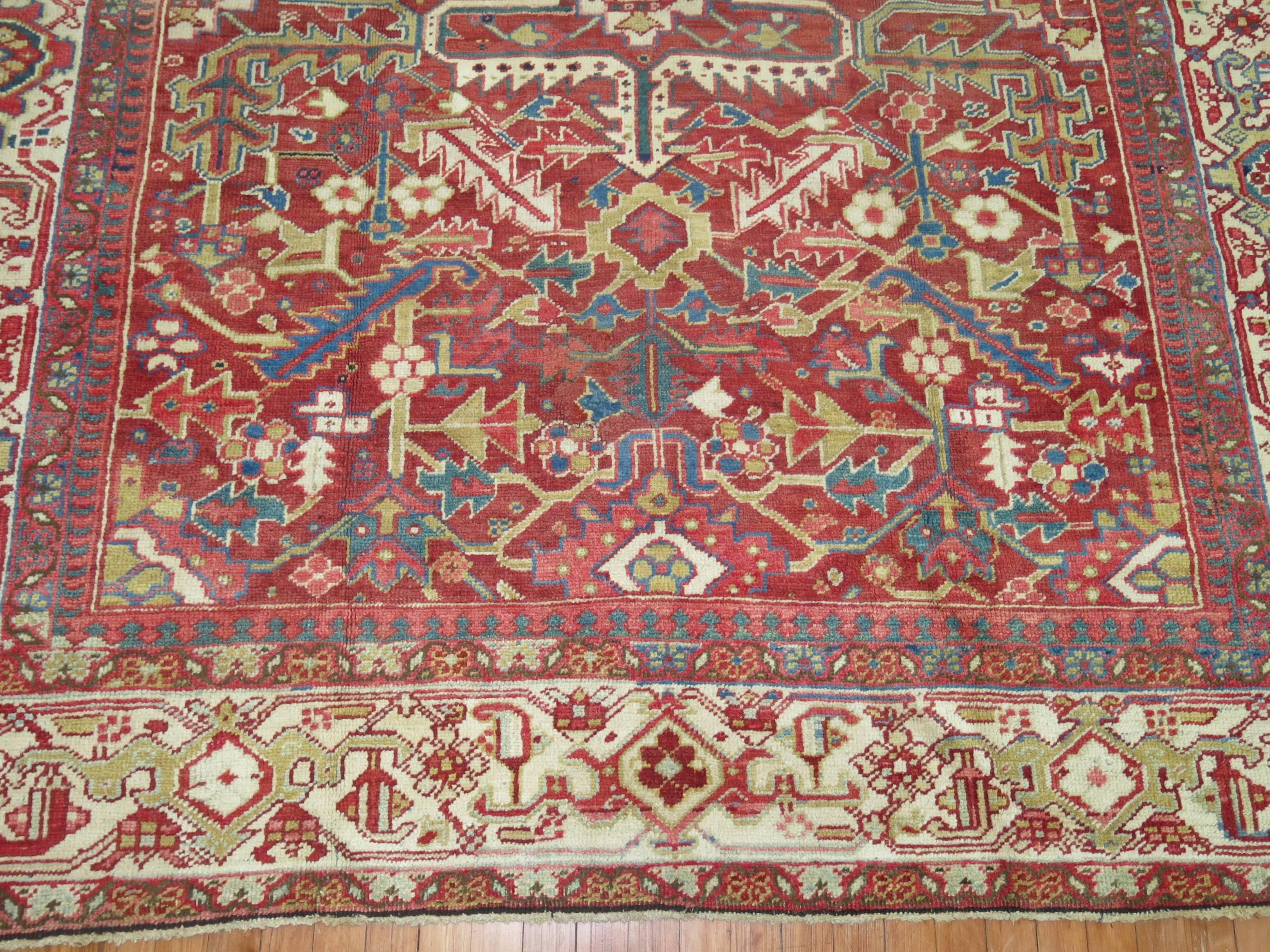 Hand-Woven Antique Square Persian Heriz Rug, Early 20th Century