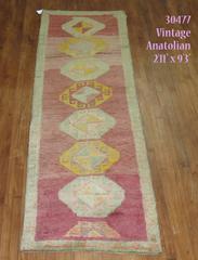 Pink Magenta Field 20th Century Boho Chic Hand-Knotted Anatolian Turkish Runner