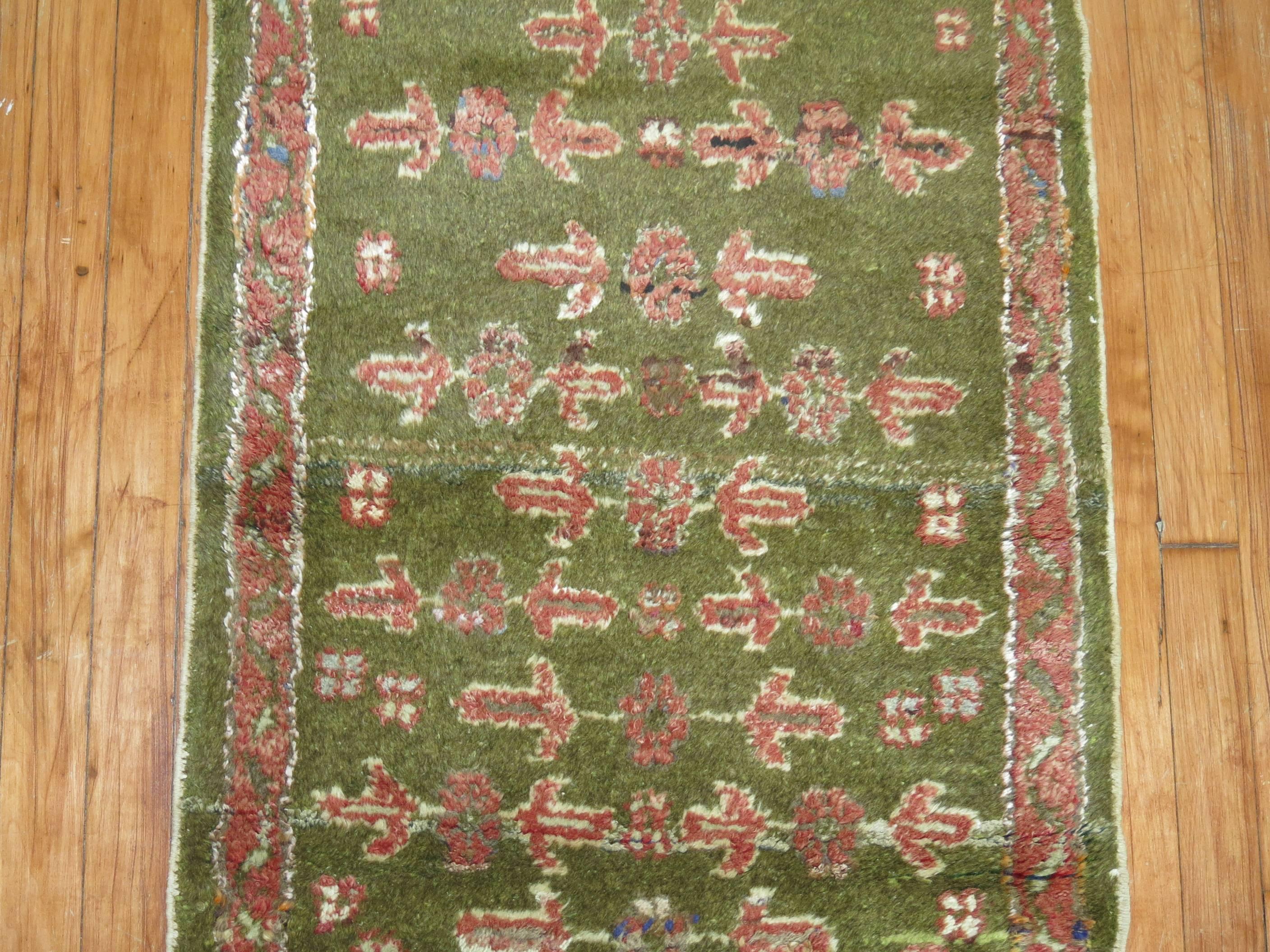 Hand-Knotted Army Green Vintage Turkish Oushak Throw Rug