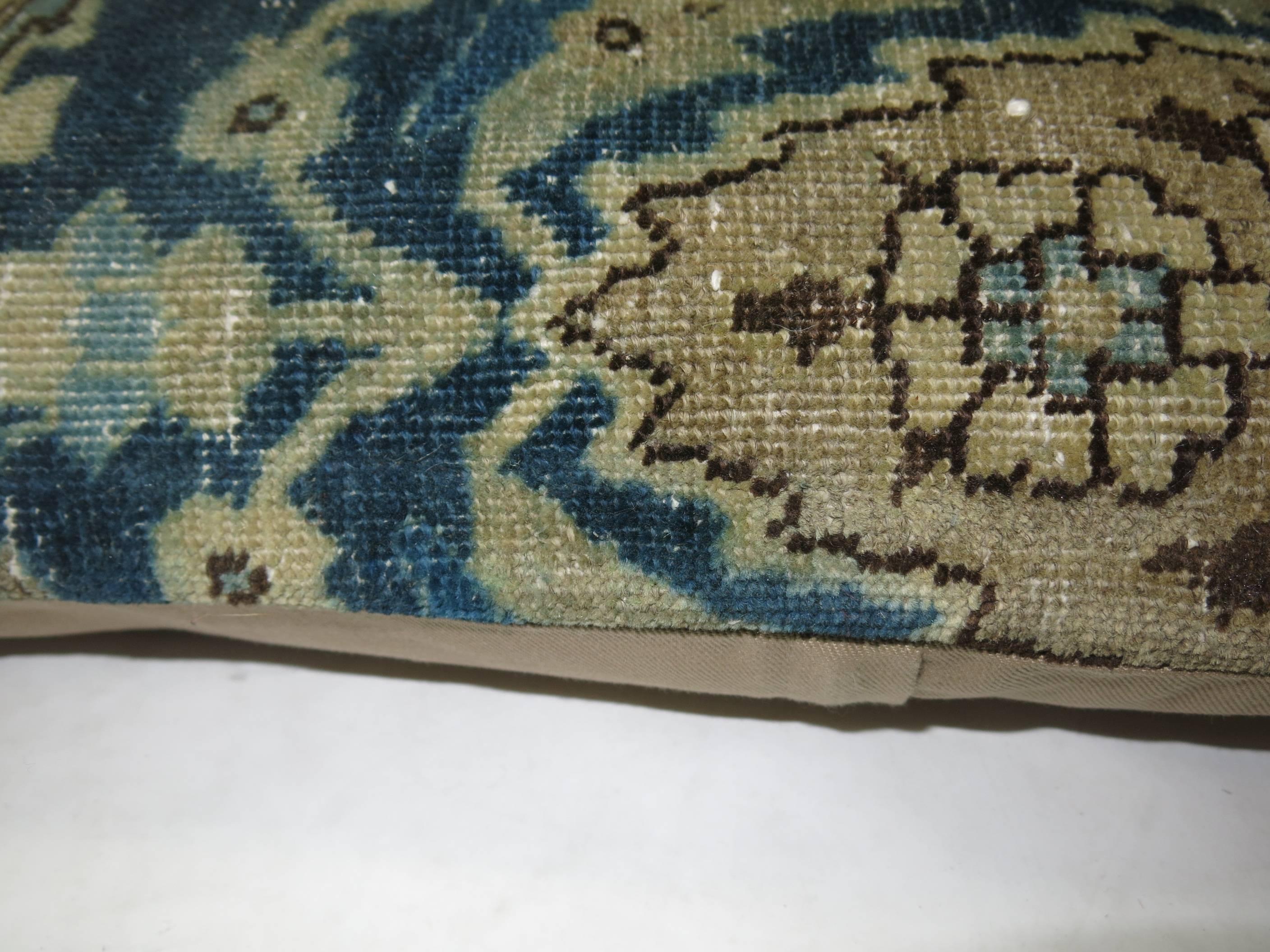 Blue Rider Persian Tabriz Pillow in Blue and Khaki