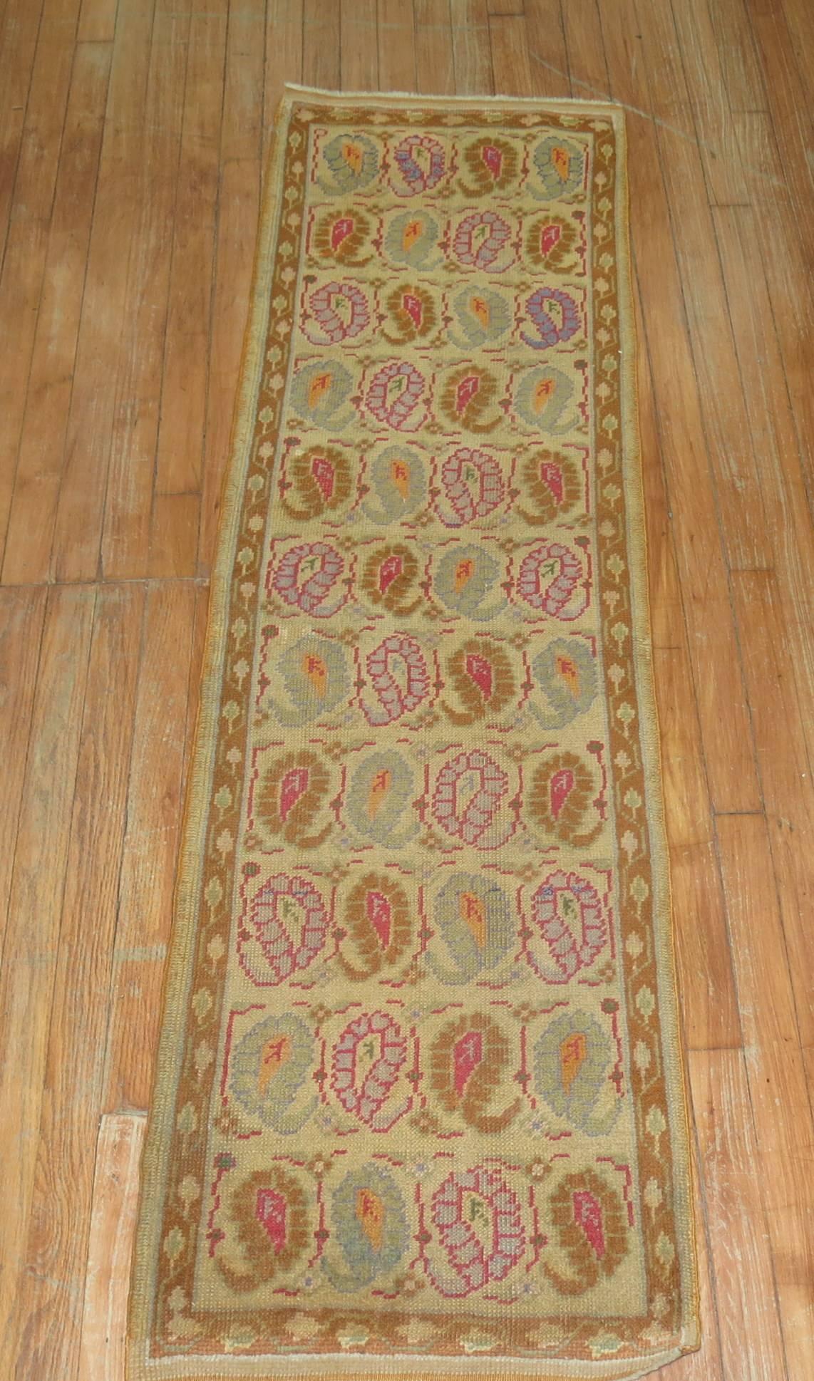 One of a kind small Turkish runner with colorful paisley design in predominant lavender and hot pink accents.

1'9'' x 5'10''
