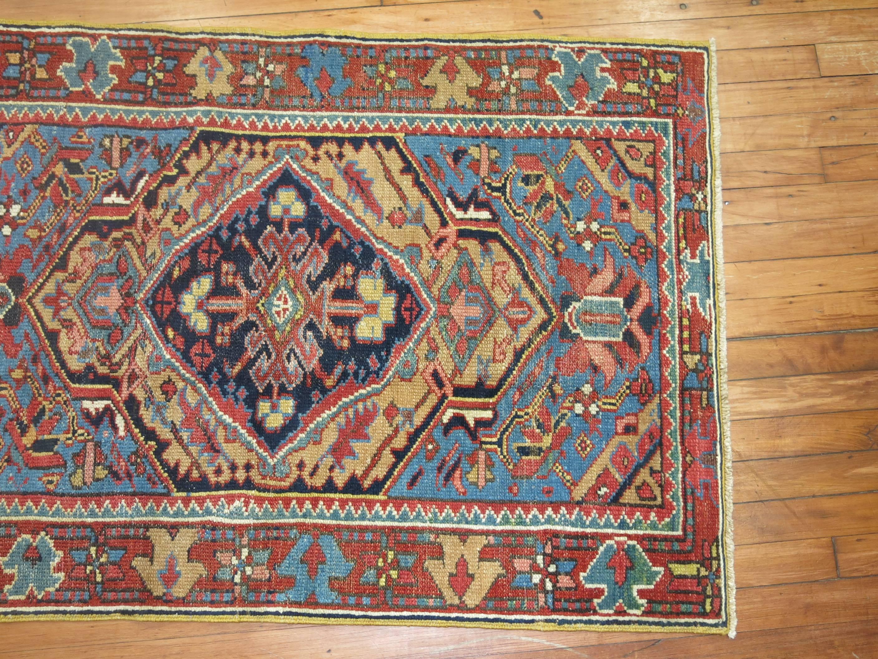 Persian Heriz Scatter Rug with French Blue Accents In Excellent Condition In New York, NY