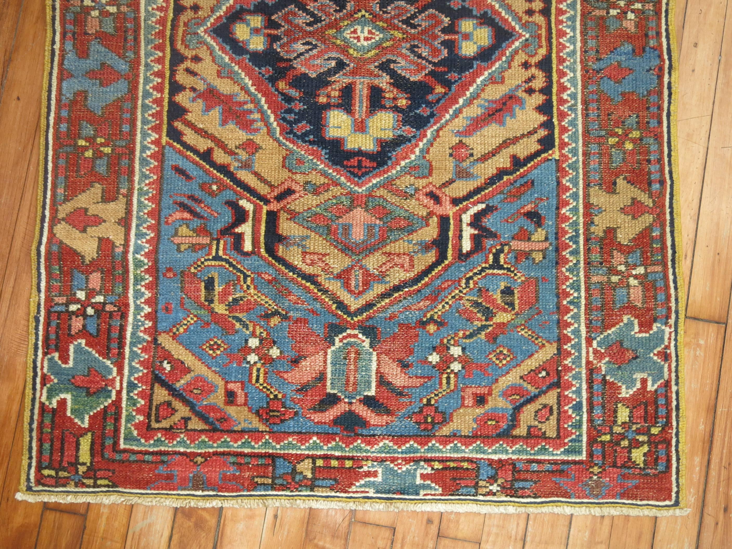 20th Century Persian Heriz Scatter Rug with French Blue Accents