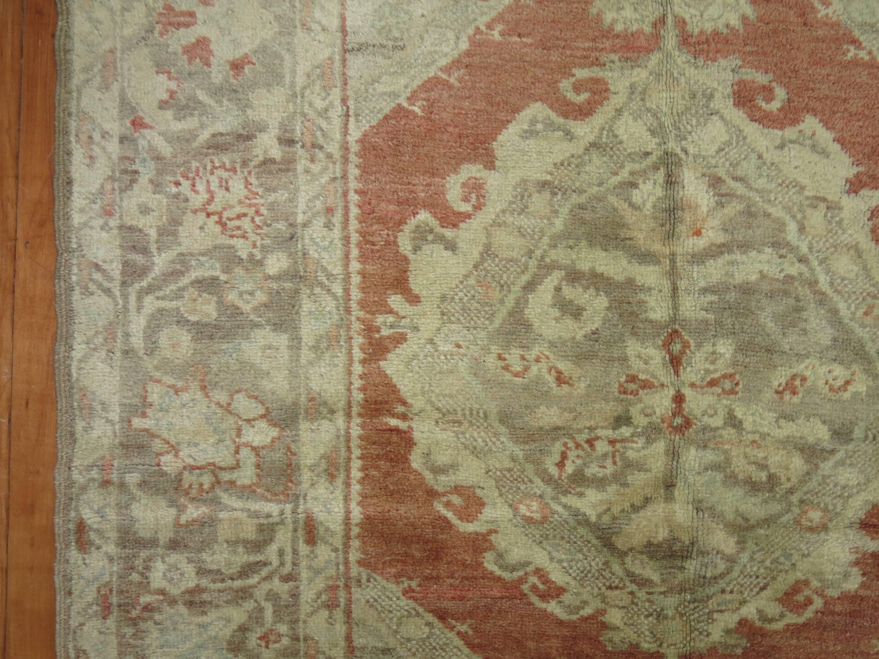 Terracotta Antique Turkish Oushak Scatter Rug In Good Condition For Sale In New York, NY