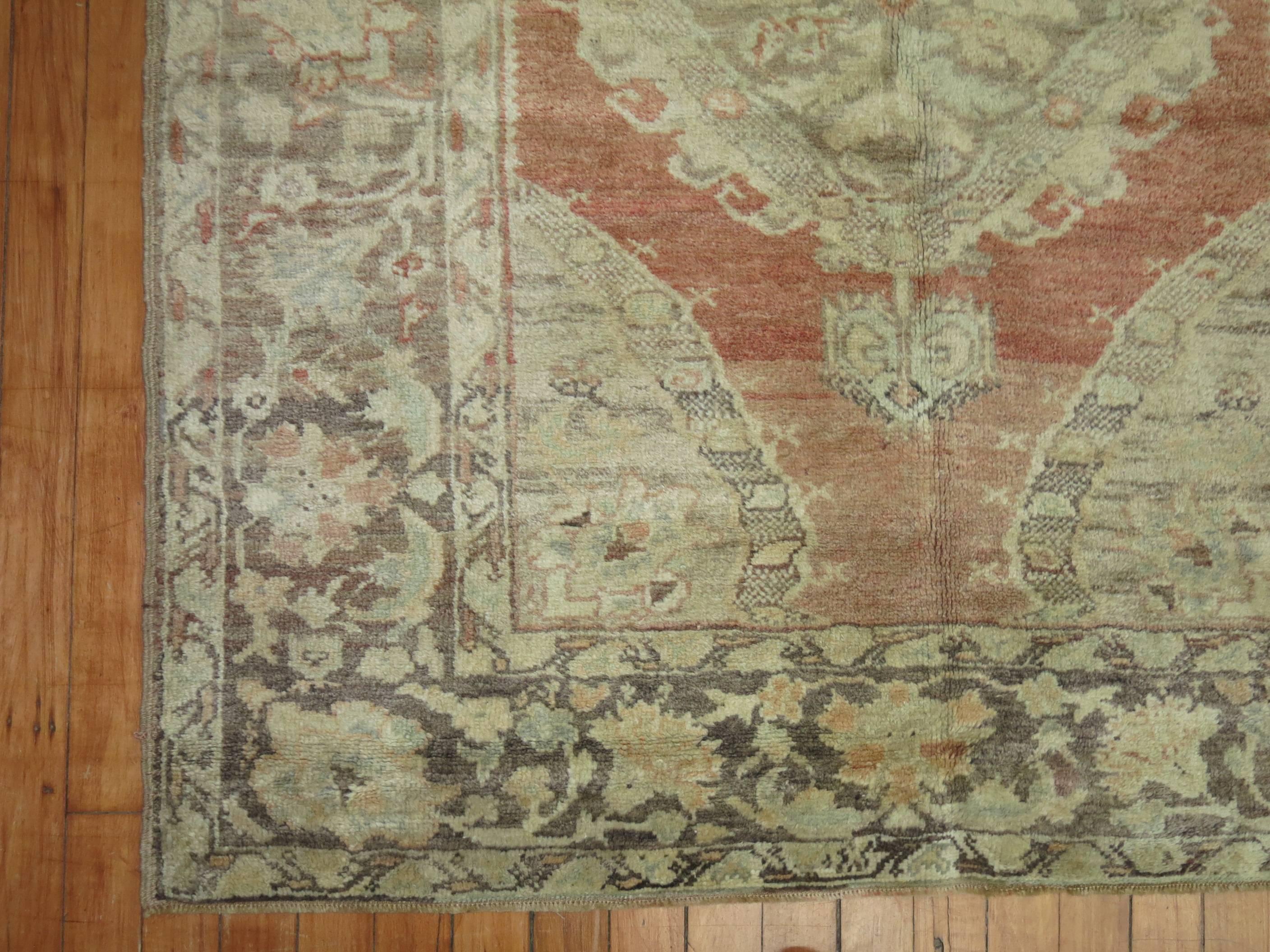 20th Century Terracotta Antique Turkish Oushak Scatter Rug For Sale
