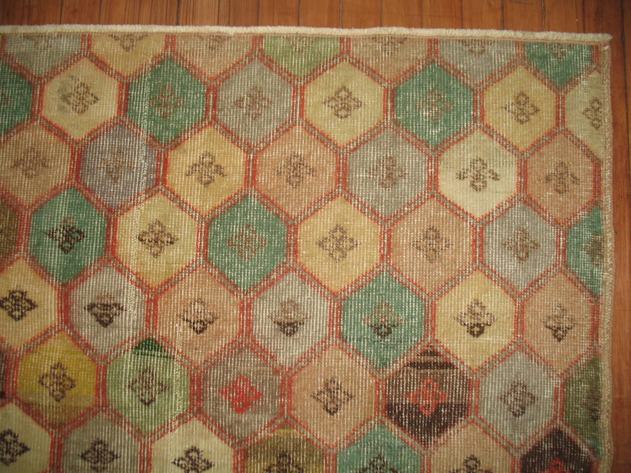 Hand-Knotted Shabby Chic Vintage Turkish Deco Rug