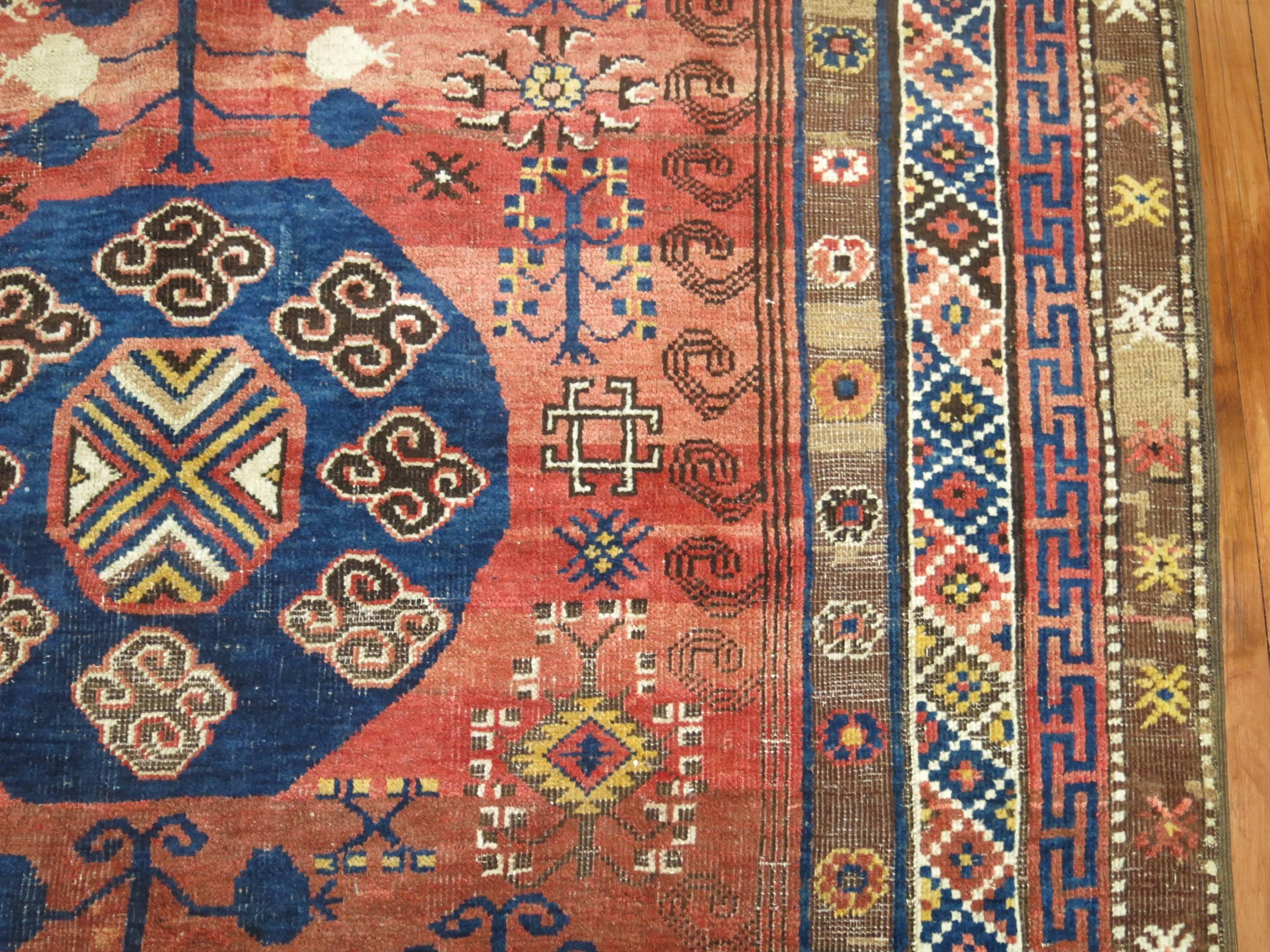 Hand-Woven Vintage Turkish Kars Rug Influenced by 19th Century Khotan Rugs