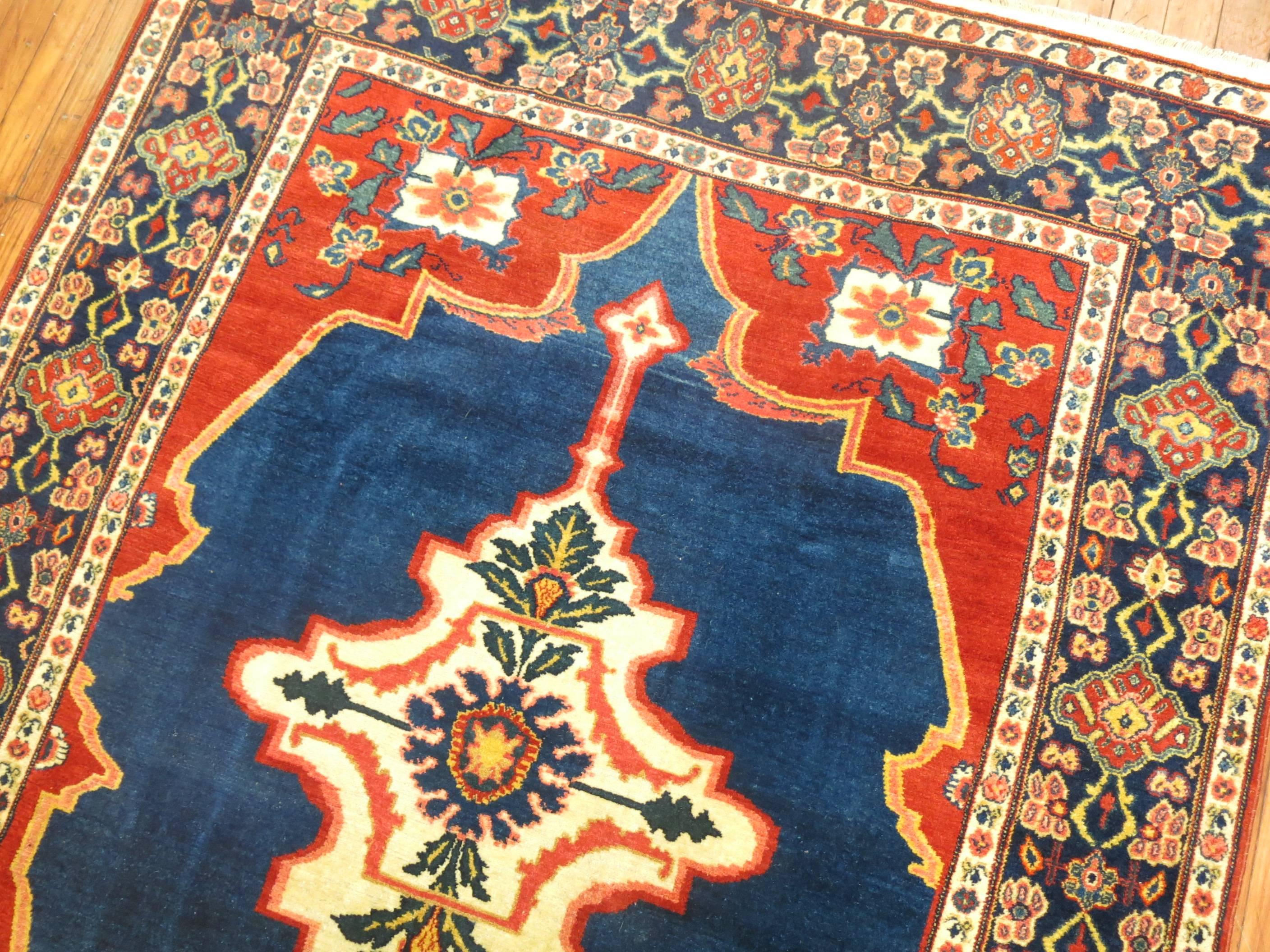 American Colonial Jewel Toned Antique Persian Senneh Rug