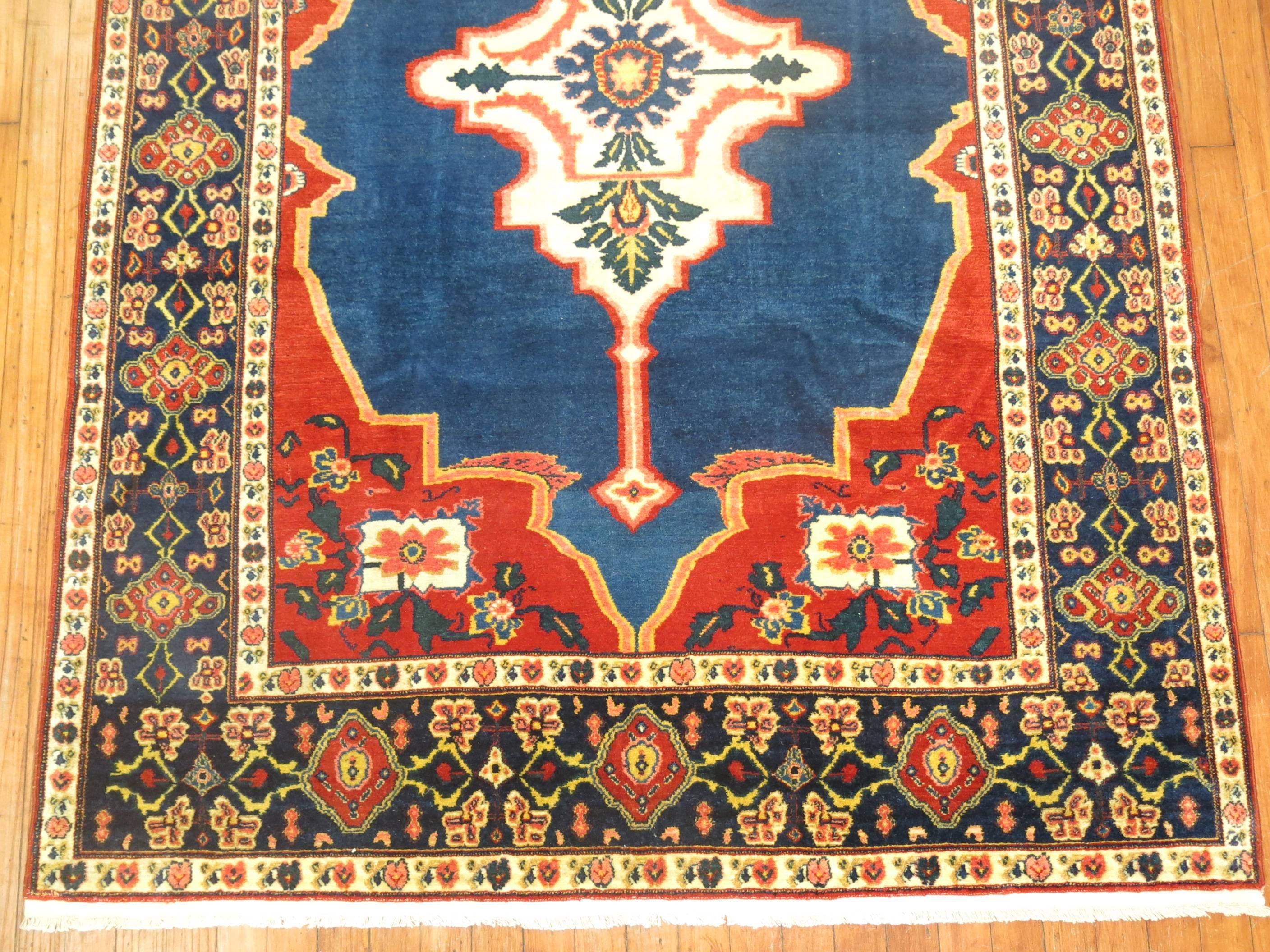 Hand-Woven Jewel Toned Antique Persian Senneh Rug