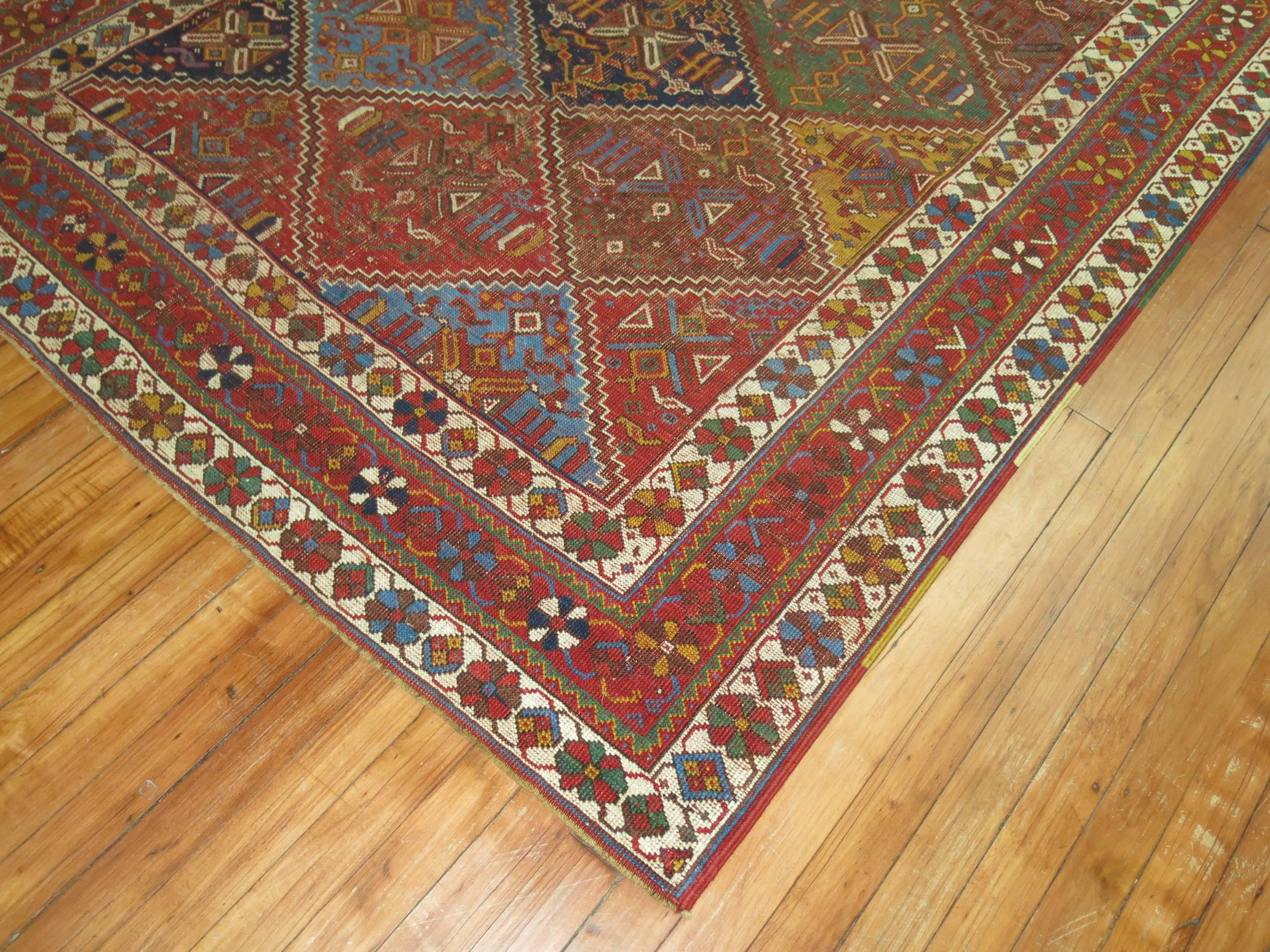 Zabihi Kollektion Persischer farbenfroher Teppich mit Stammes-Akzent Größe (Moderne der Mitte des Jahrhunderts) im Angebot
