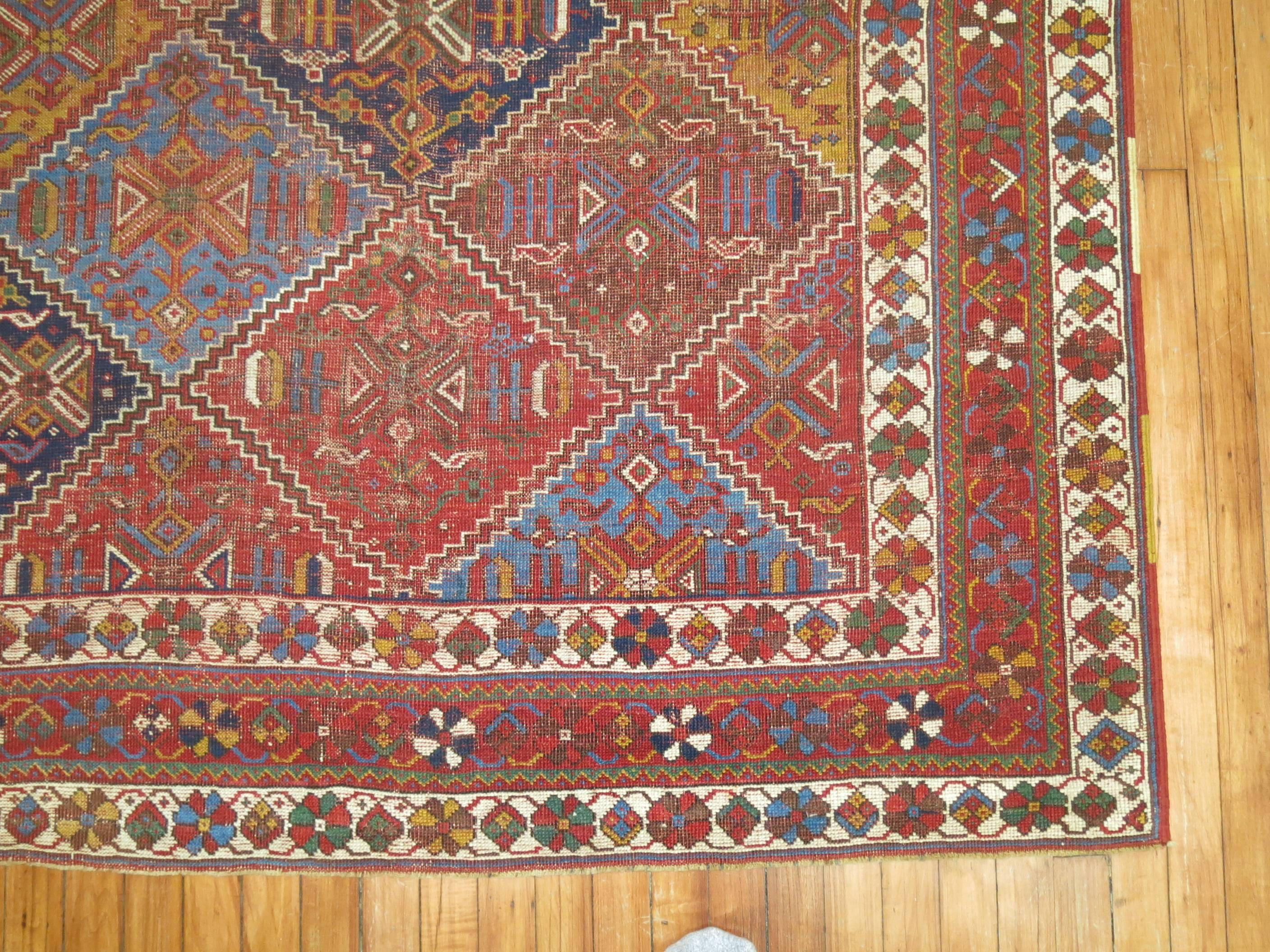 Hand-Knotted Zabihi Collection Persian Colorful Tribal Accent Size Rug For Sale