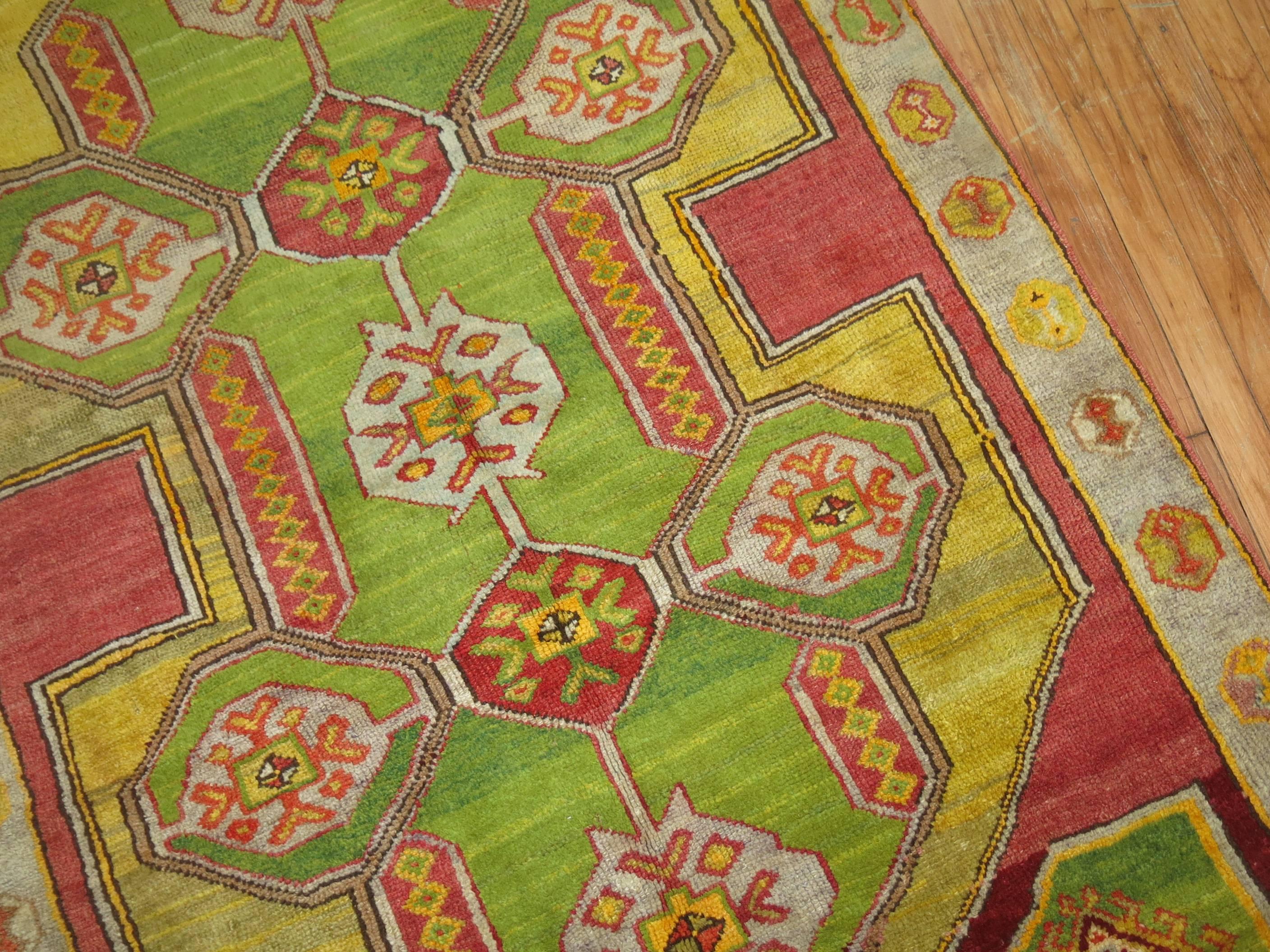 Hand-Woven Apple Green Turkish Konya Carpet For Sale