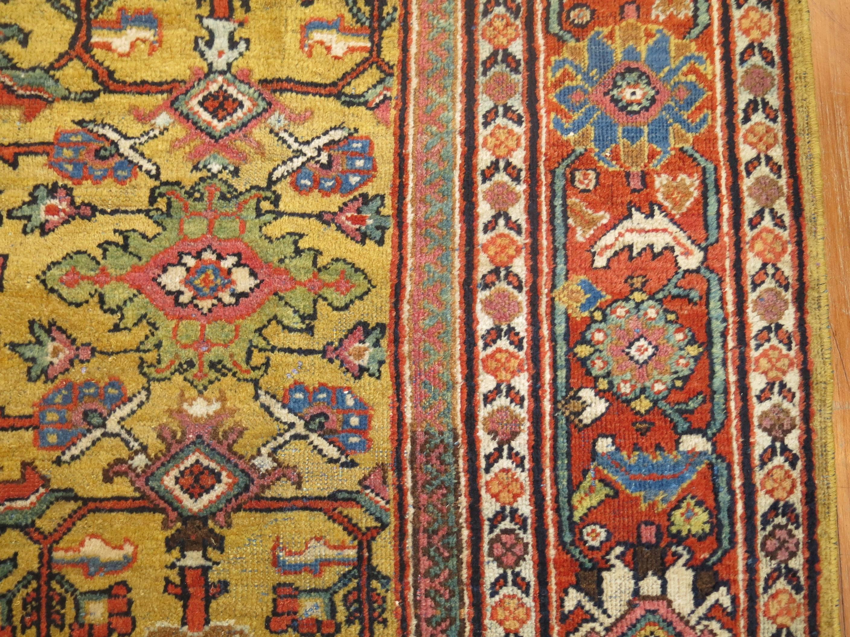 Goldenrod Traditional Antique Persian Mahal Rug In Good Condition For Sale In New York, NY
