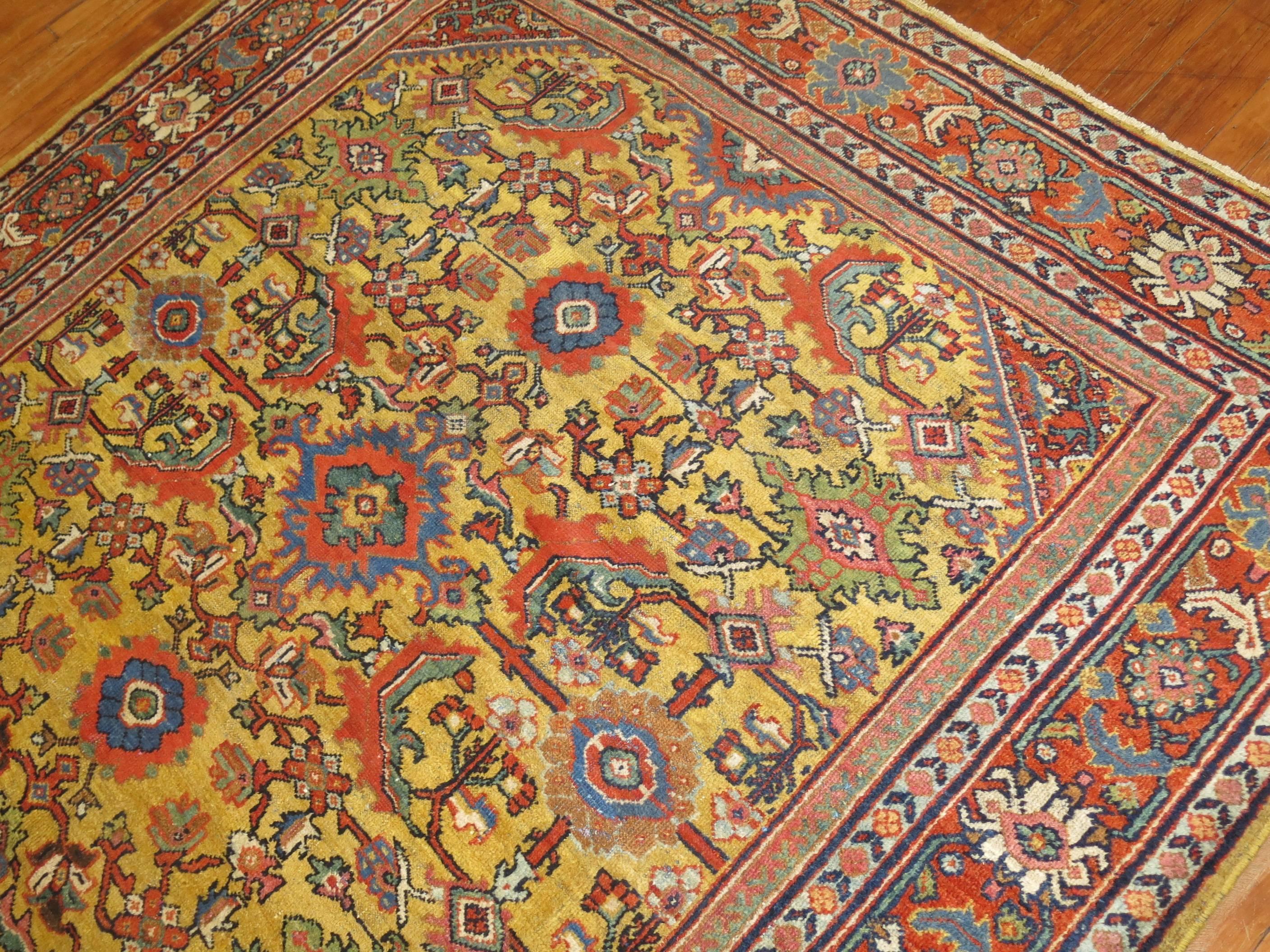 Early 20th Century Goldenrod Traditional Antique Persian Mahal Rug For Sale