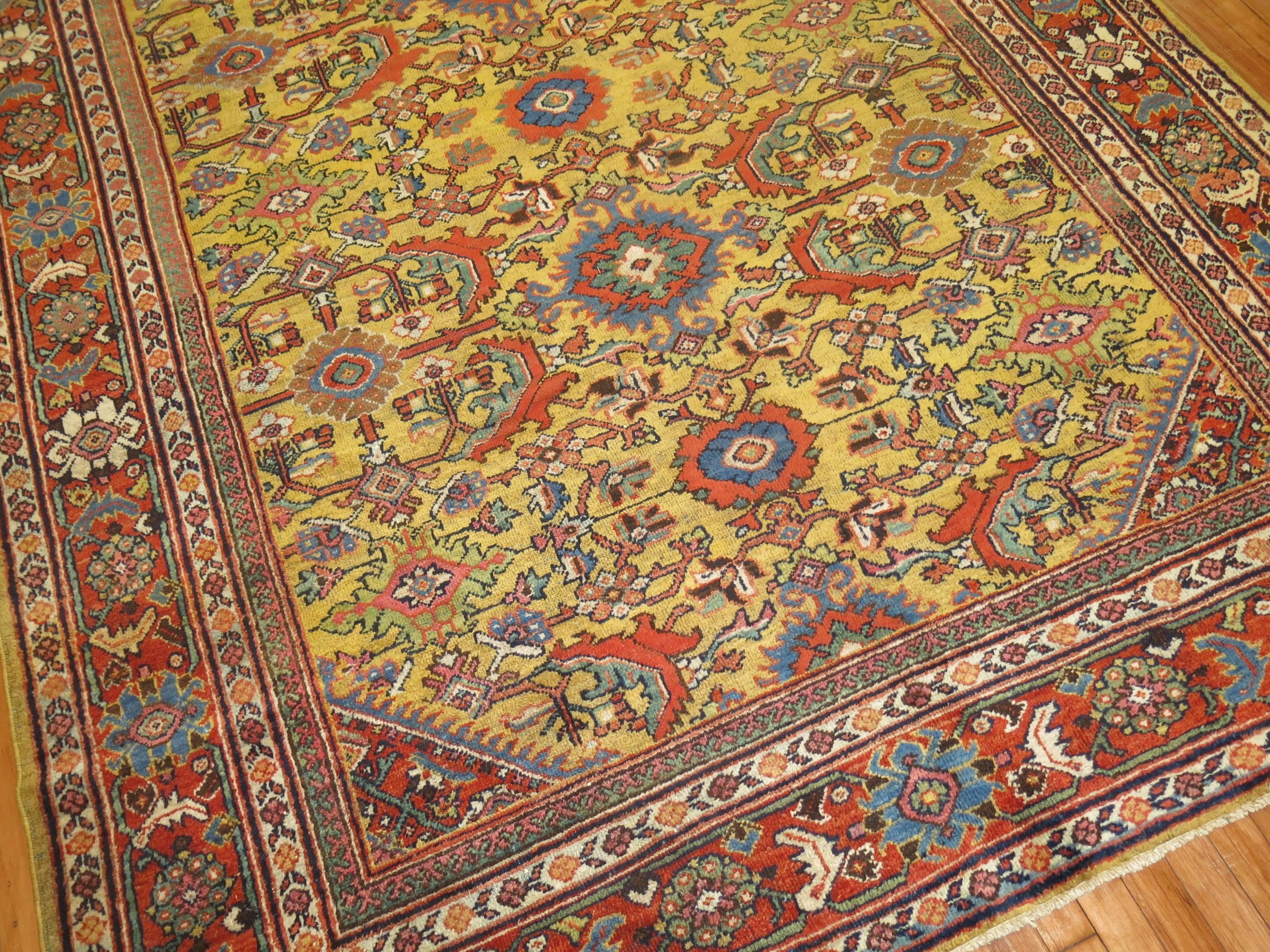 Wool Goldenrod Traditional Antique Persian Mahal Rug For Sale