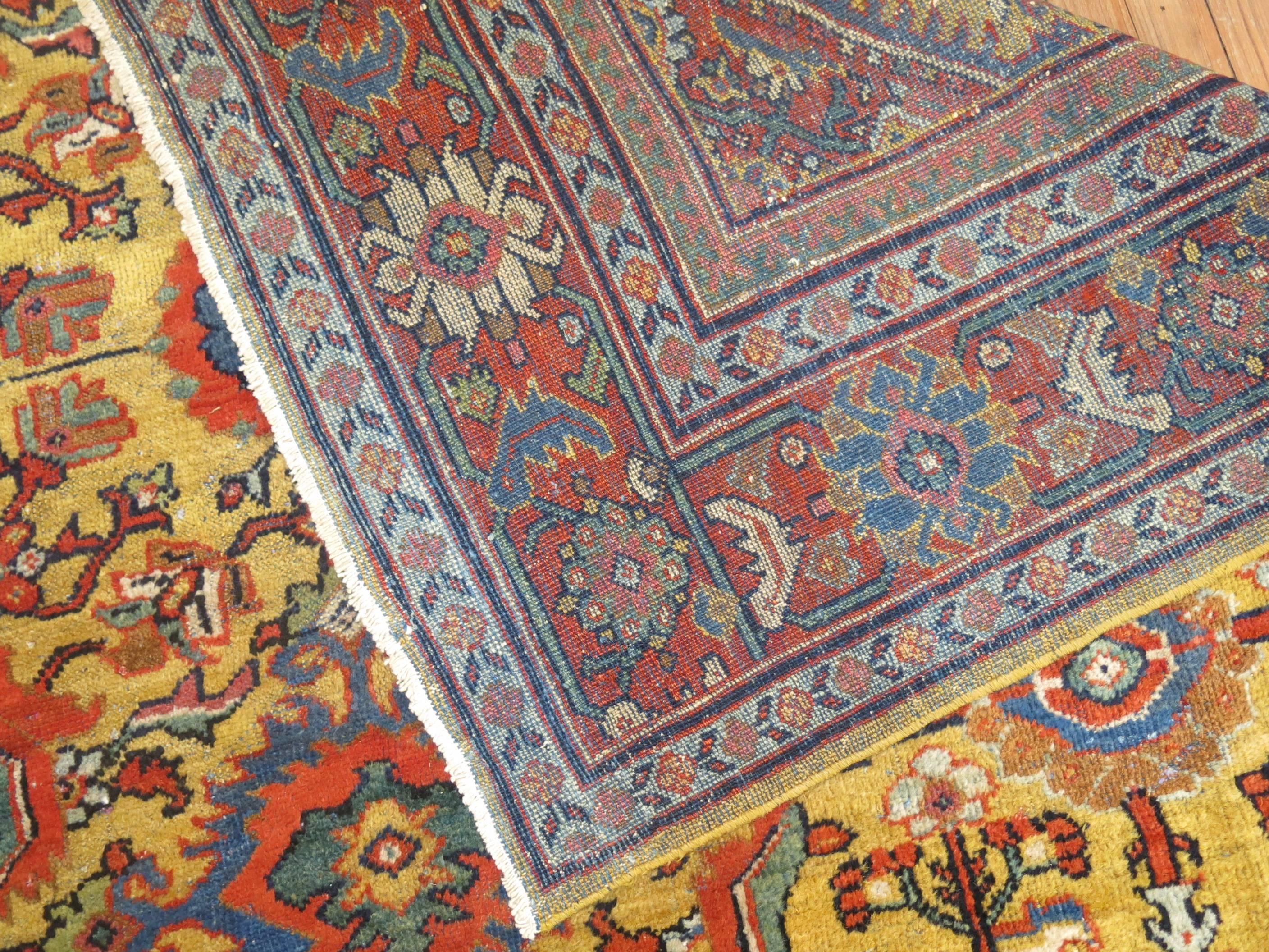 Goldenrod Traditional Antique Persian Mahal Rug For Sale 1