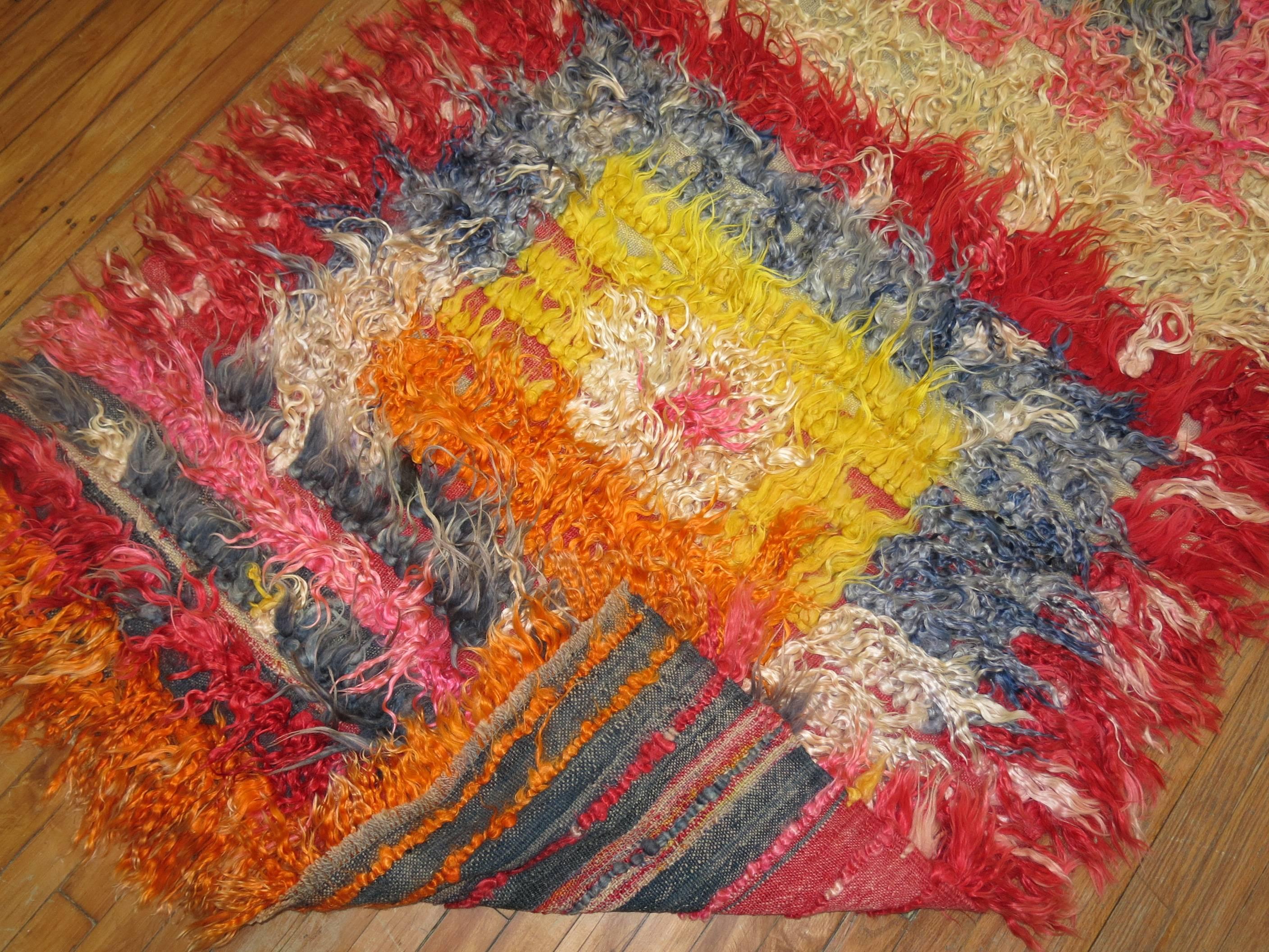 Wilder türkischer Flotaki Tulu Shag Teppich aus Wildleder in leuchtenden, strukturierten Farben (Handgeknüpft) im Angebot