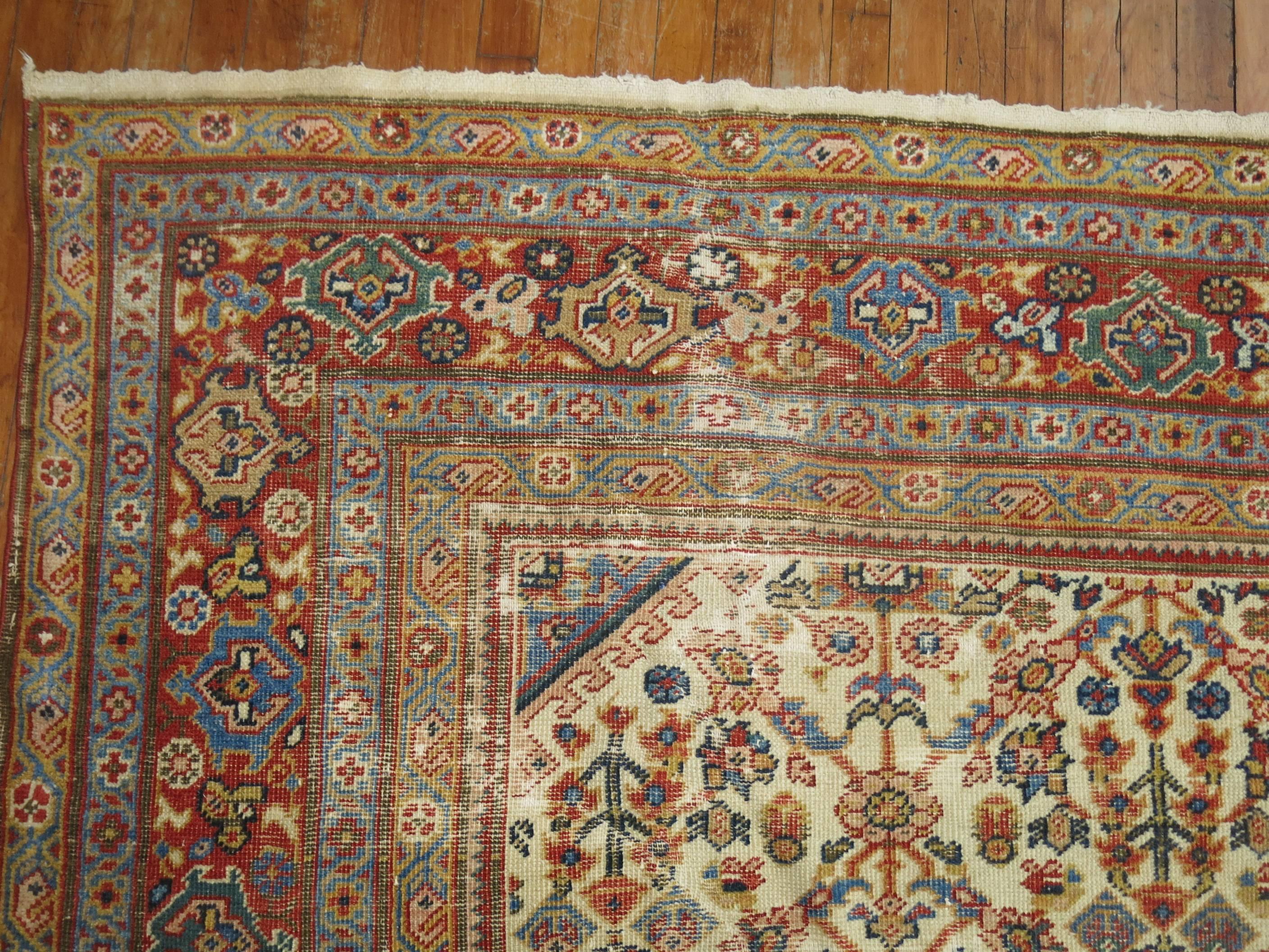 Worn Persian Room Size Oriental Early 20th Century Rug In Distressed Condition In New York, NY