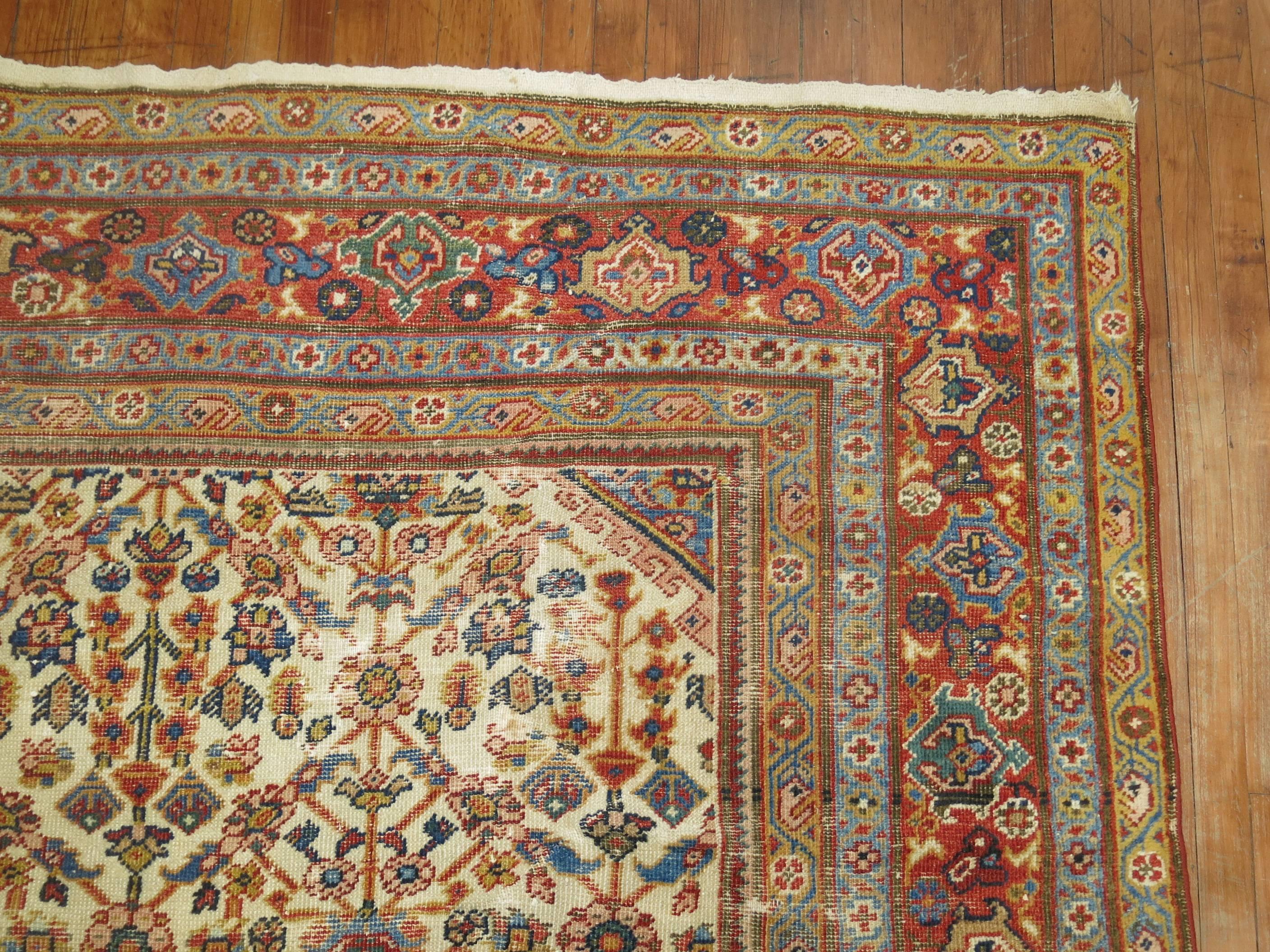Sultanabad Worn Persian Room Size Oriental Early 20th Century Rug