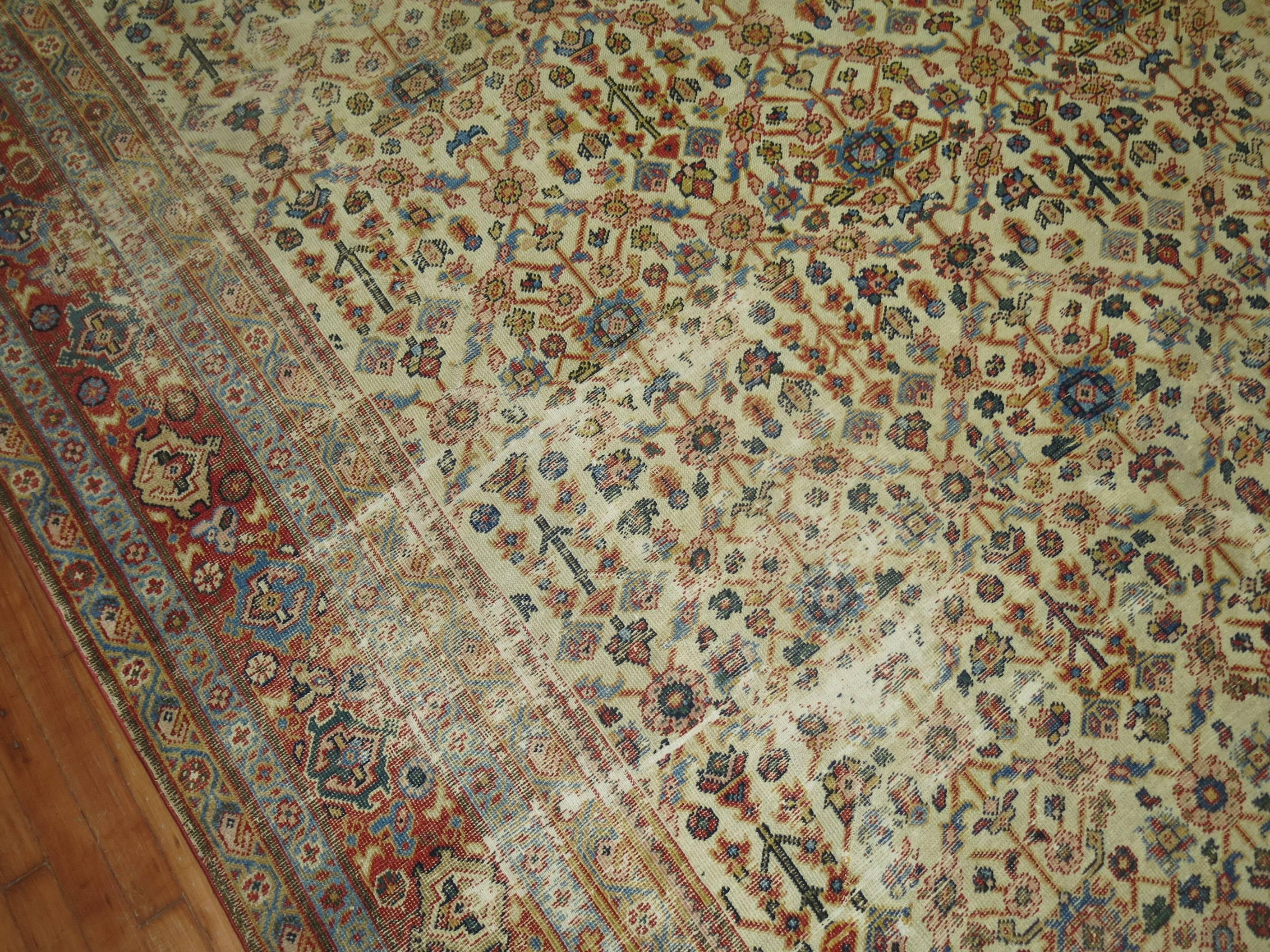 Worn Persian Room Size Oriental Early 20th Century Rug 4
