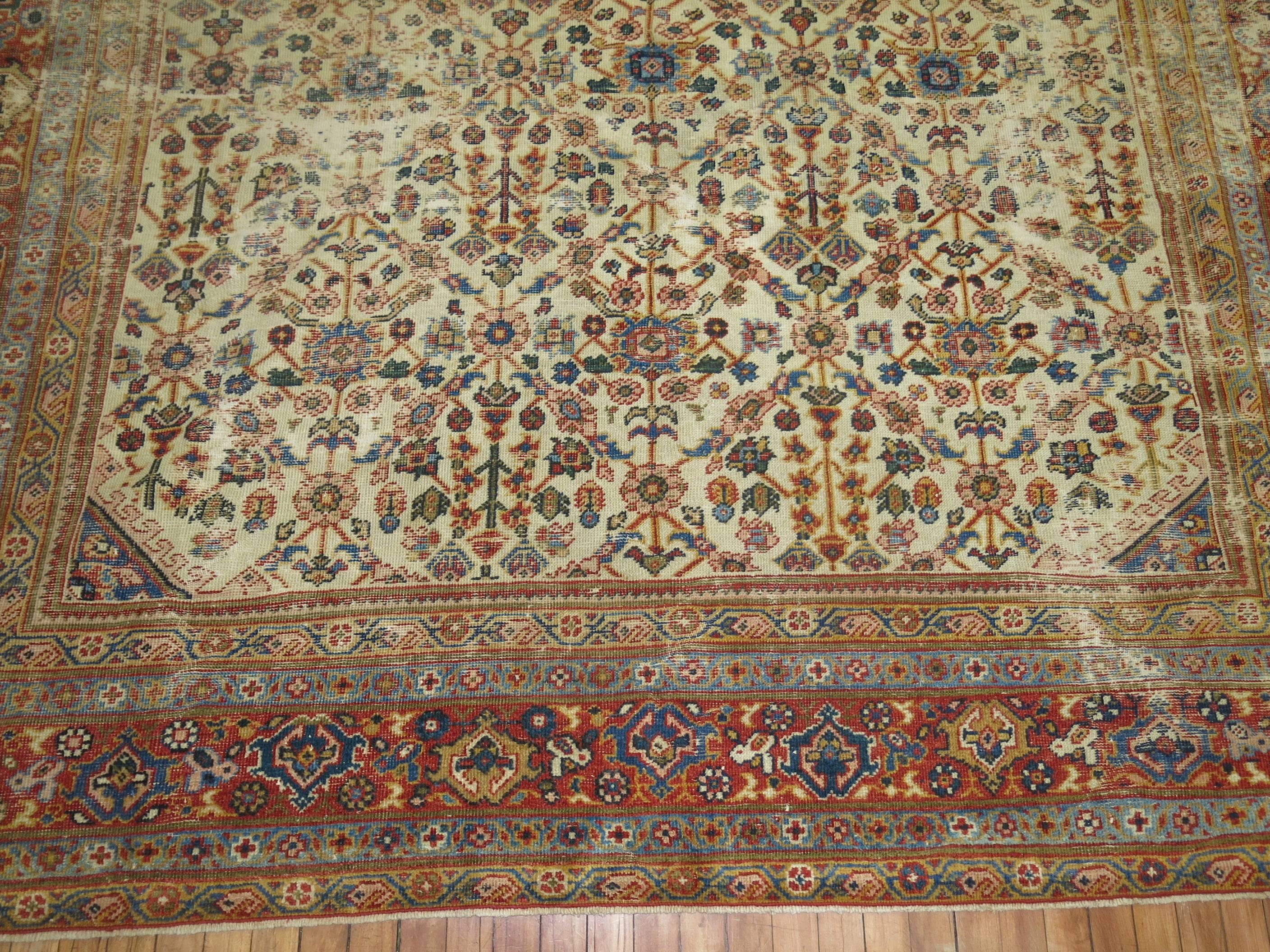 Wool Worn Persian Room Size Oriental Early 20th Century Rug