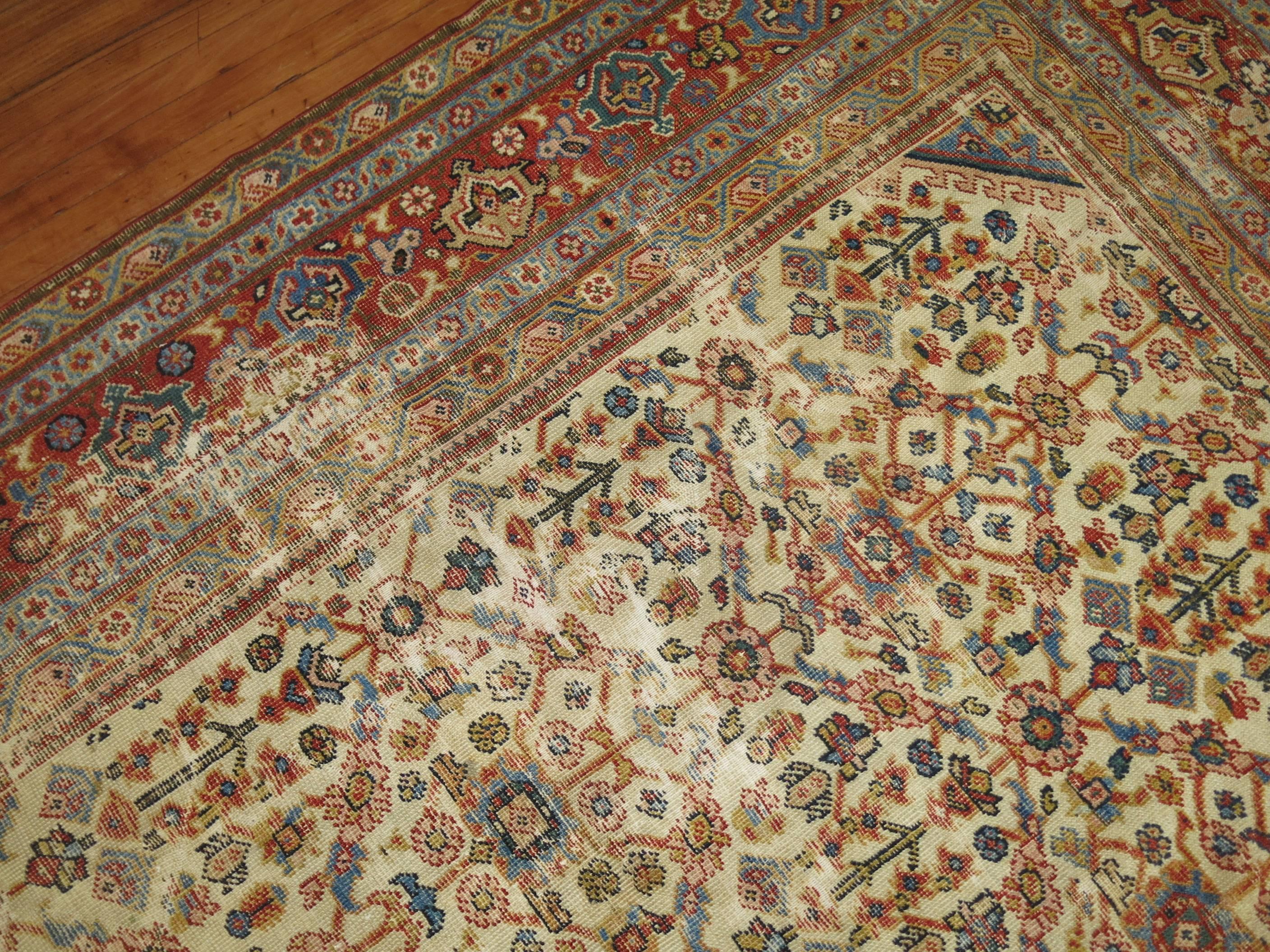 Worn Persian Room Size Oriental Early 20th Century Rug 1