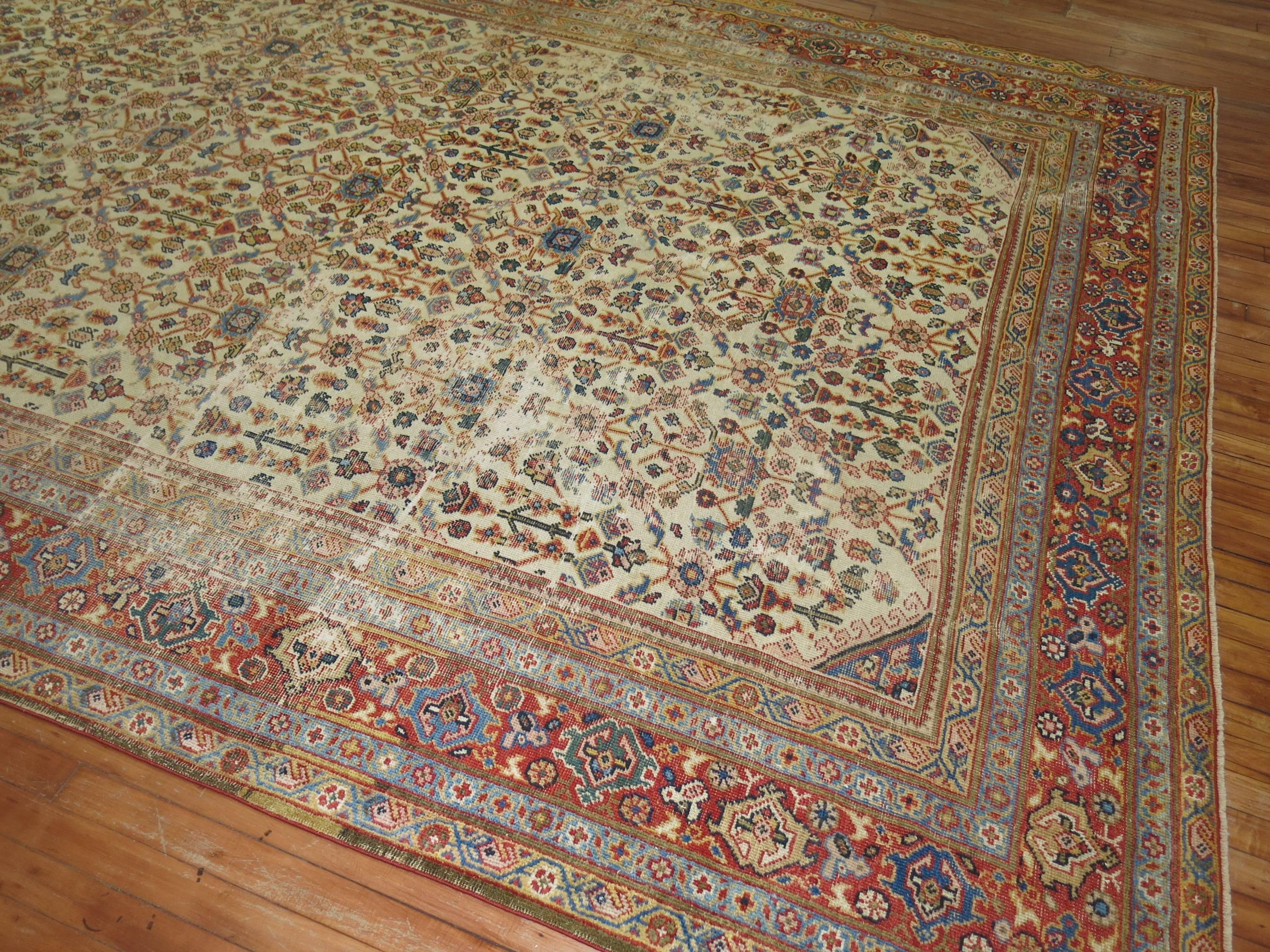Worn Persian Room Size Oriental Early 20th Century Rug 3