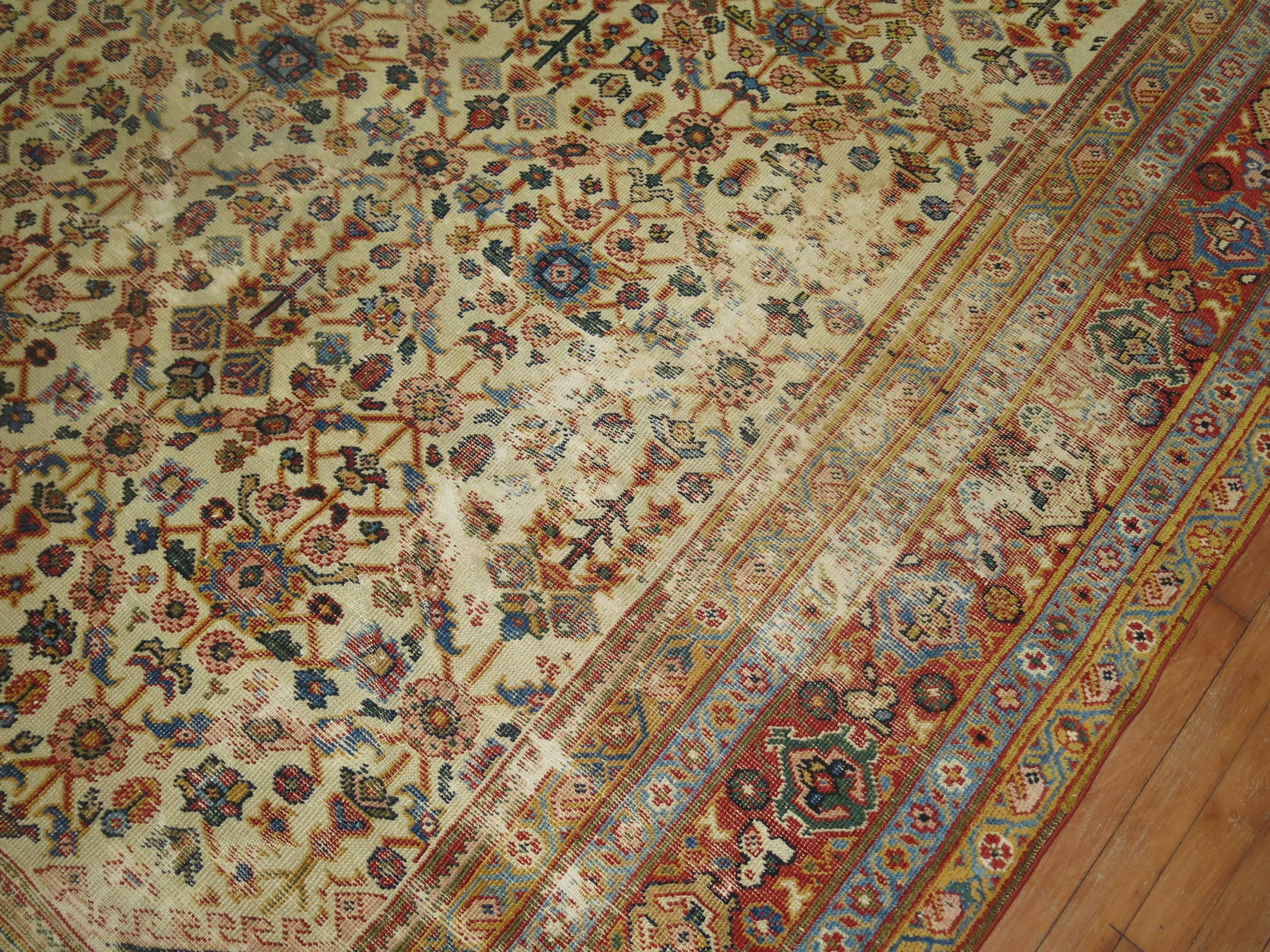 Worn Persian Room Size Oriental Early 20th Century Rug 2